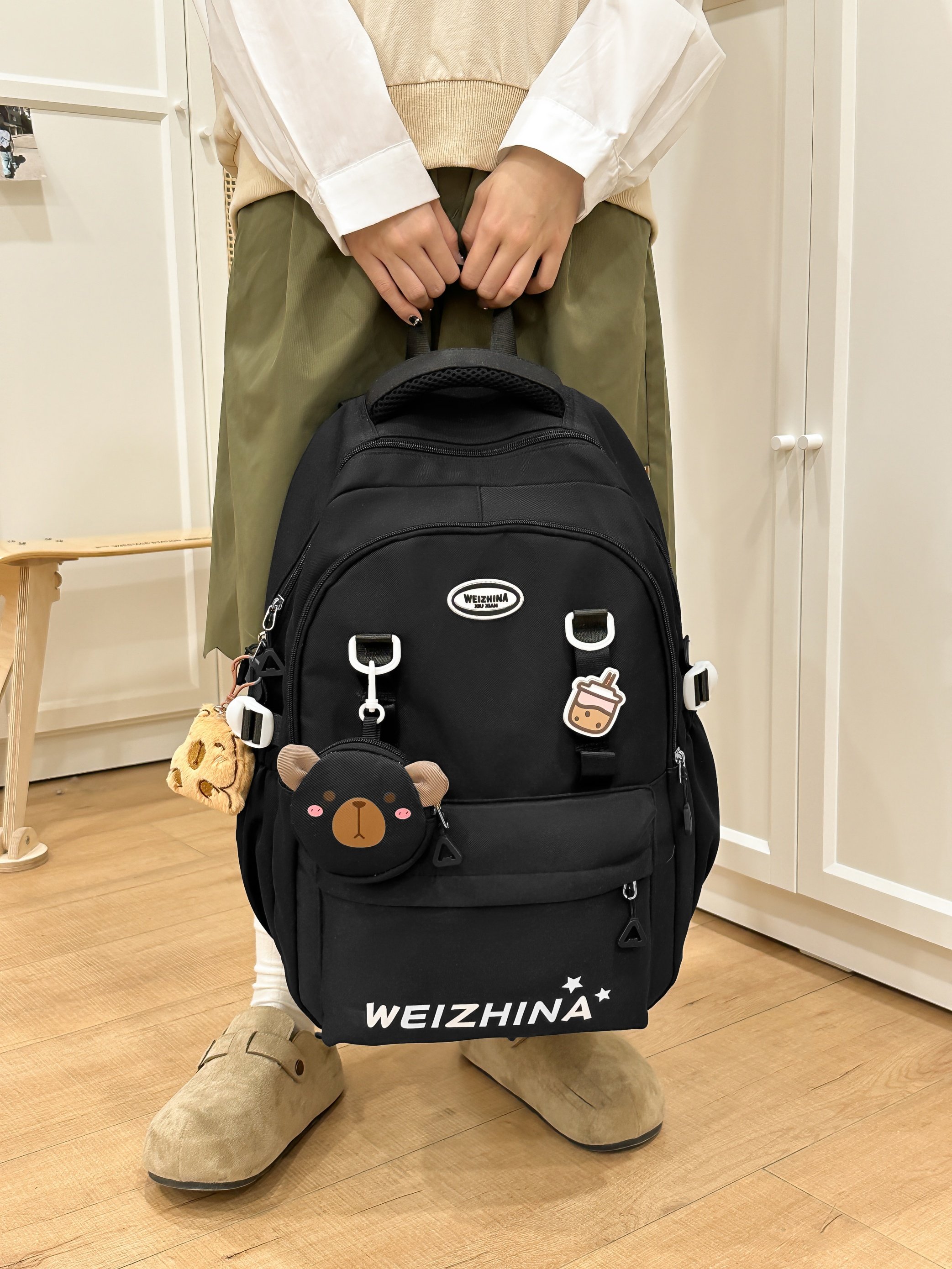 Black Backpack with Bear Charms