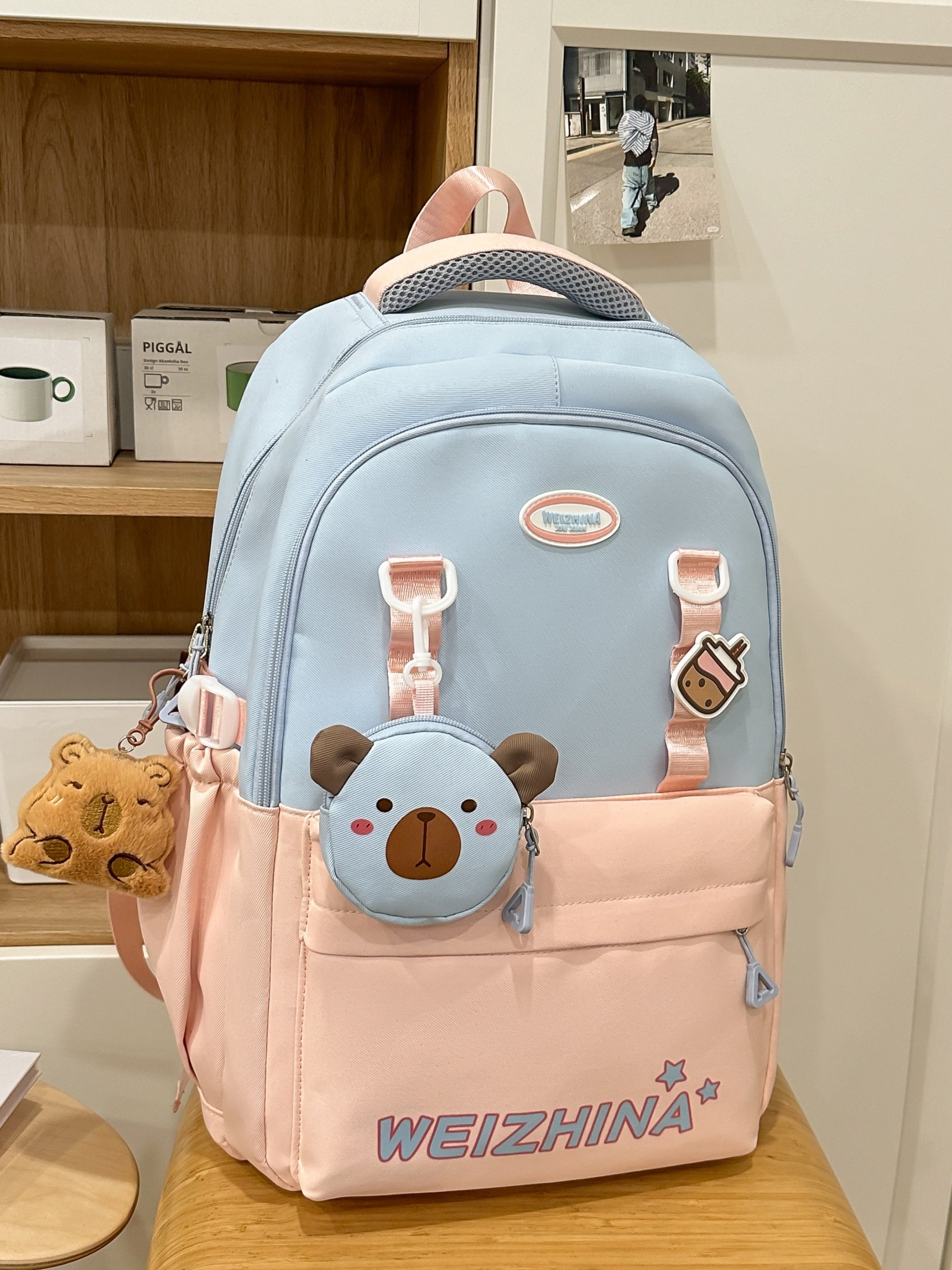 Pink Backpack with Bear Charm