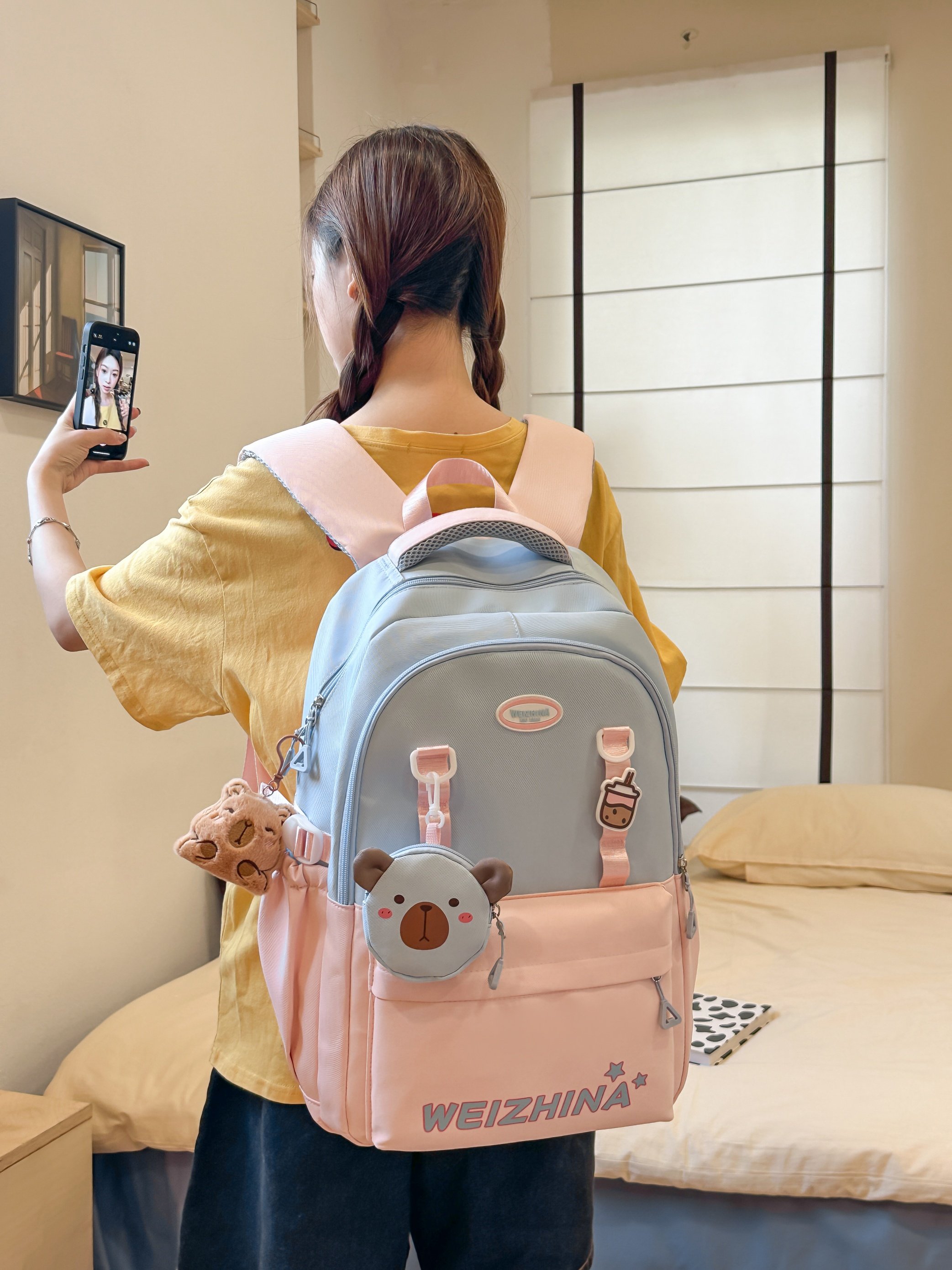 Pink Backpack with Bear Charm