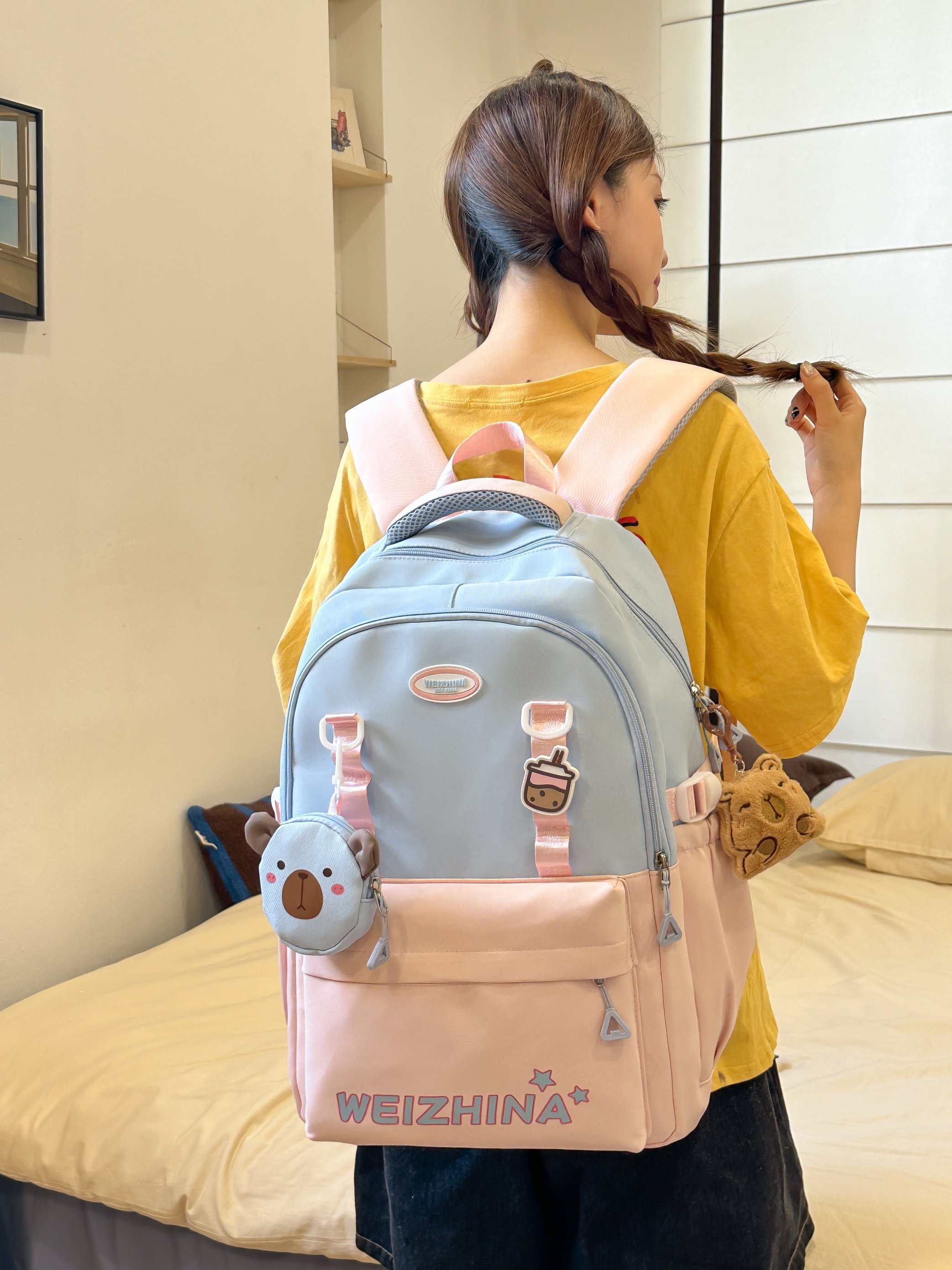 Pink Backpack with Bear Charm