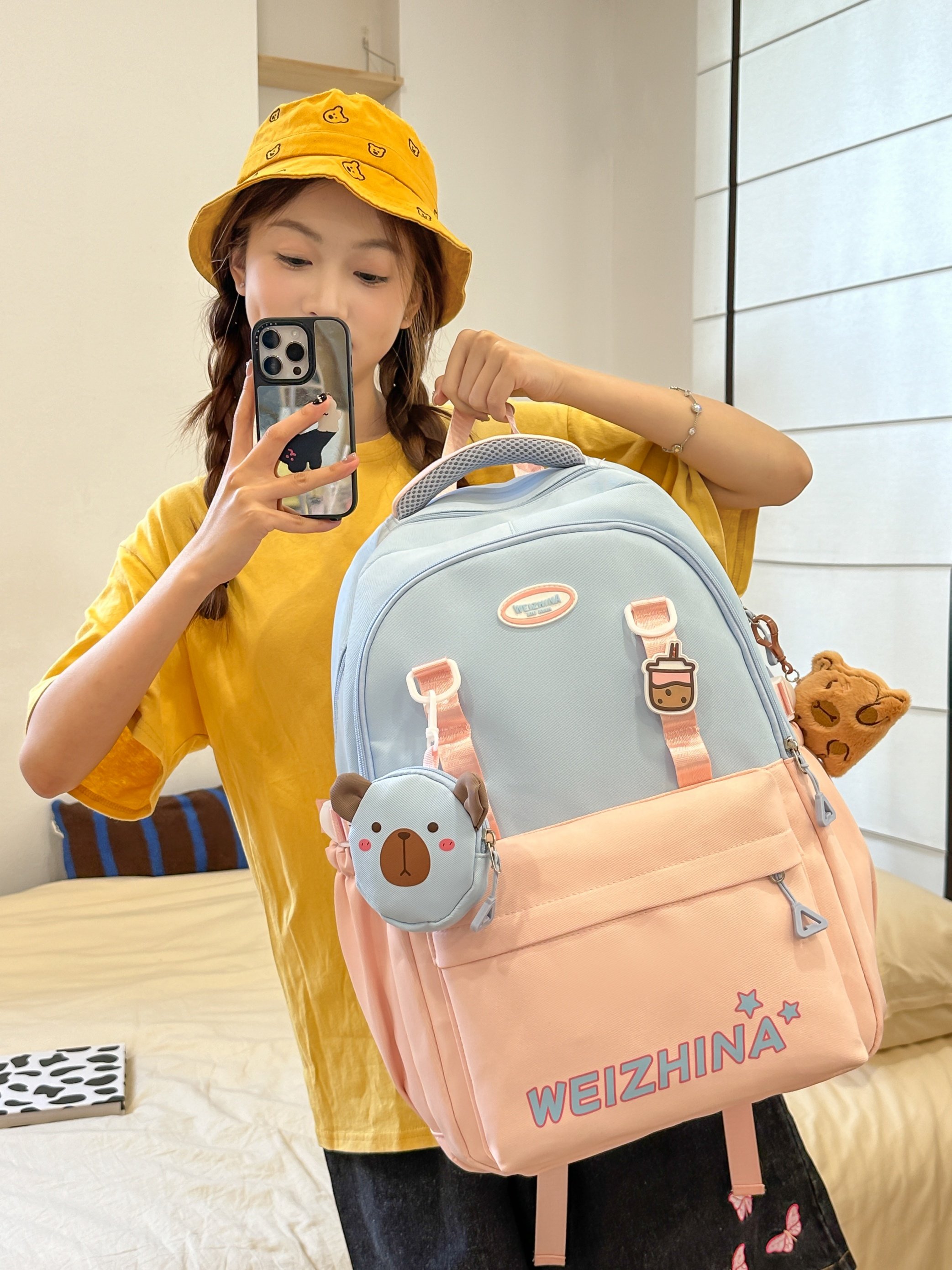 Pink Backpack with Bear Charm