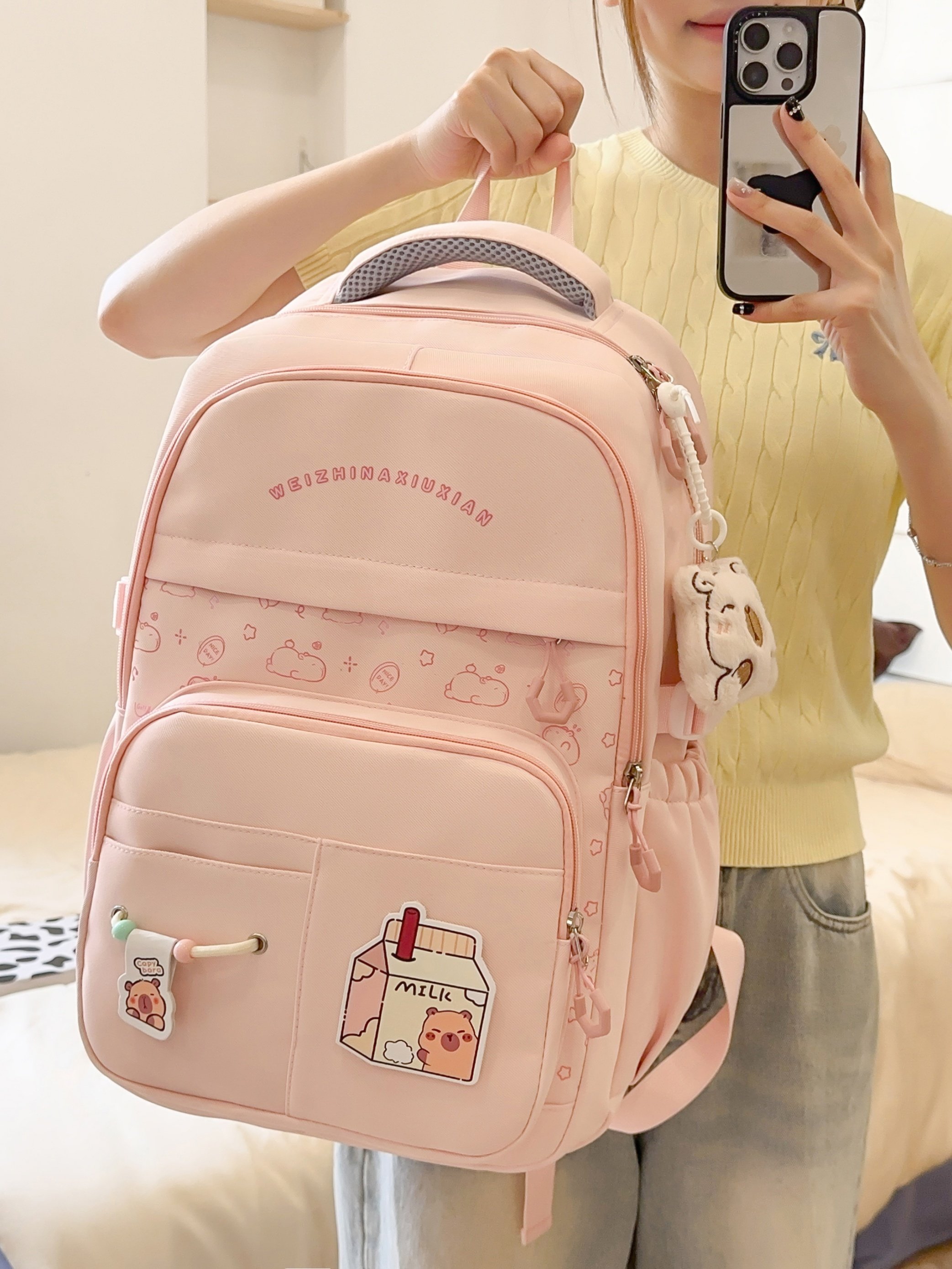 Pink Plain Backpack