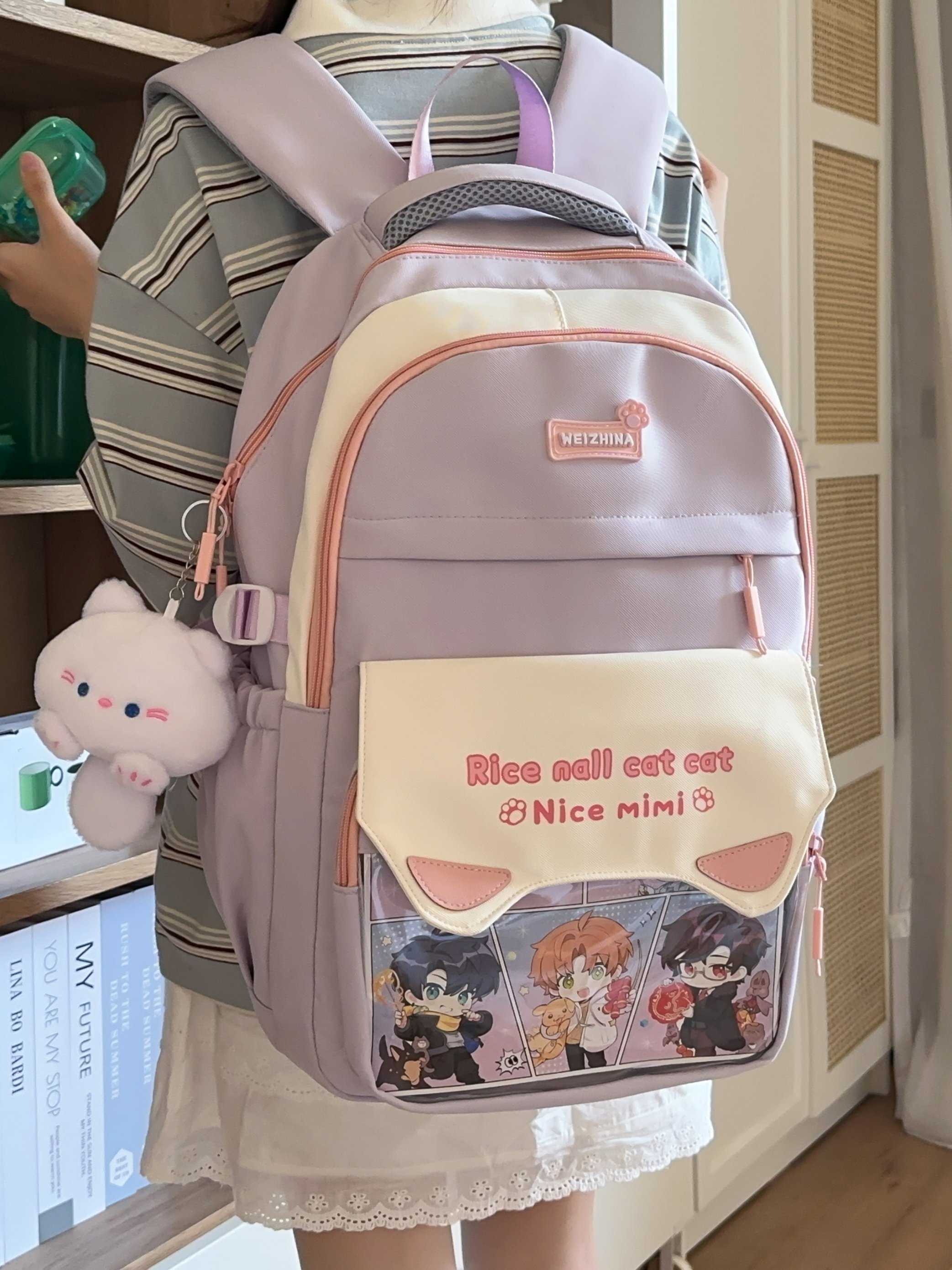 Purple Backpack with Anime Charm