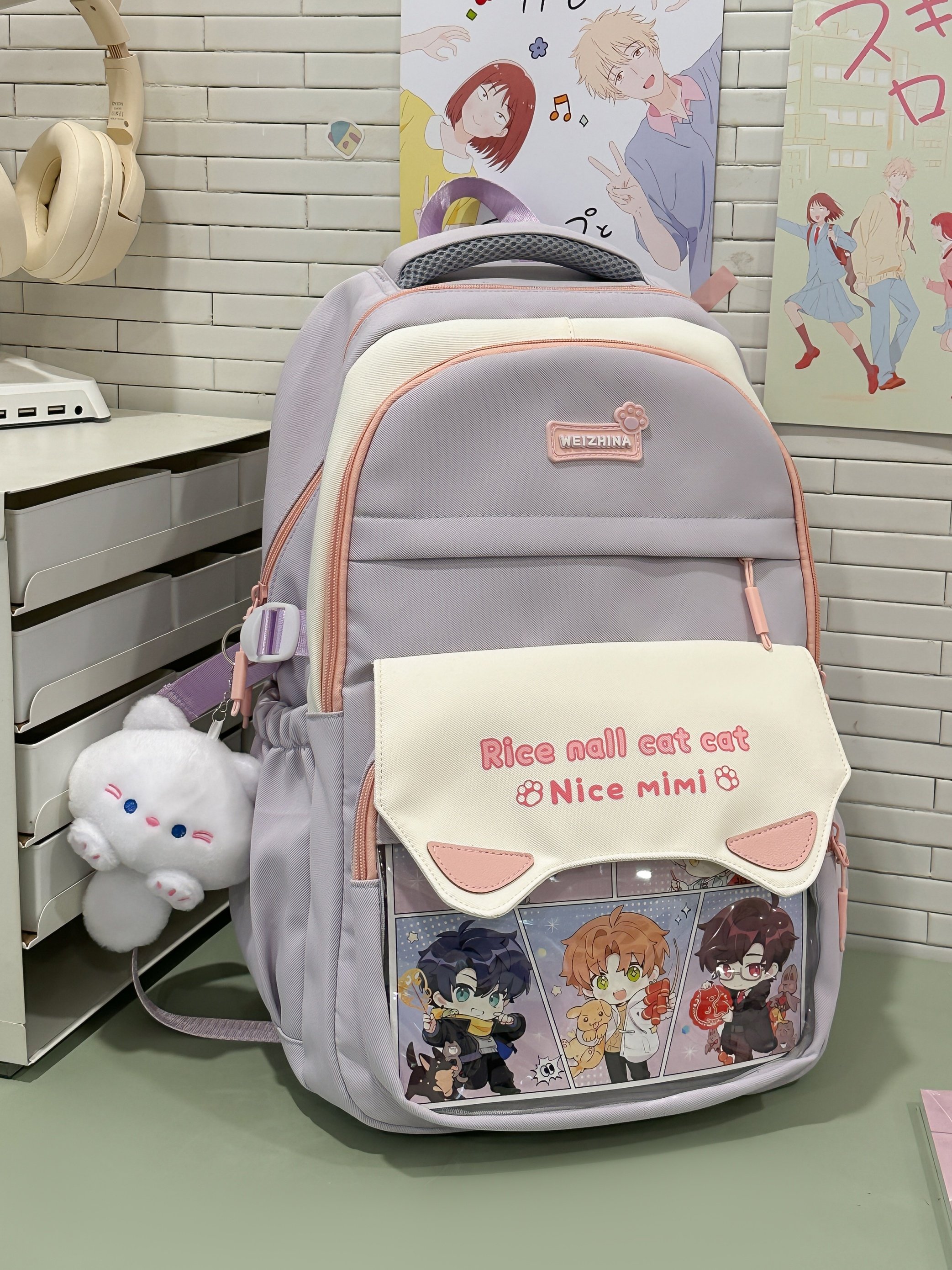 Purple Backpack with Anime Charm