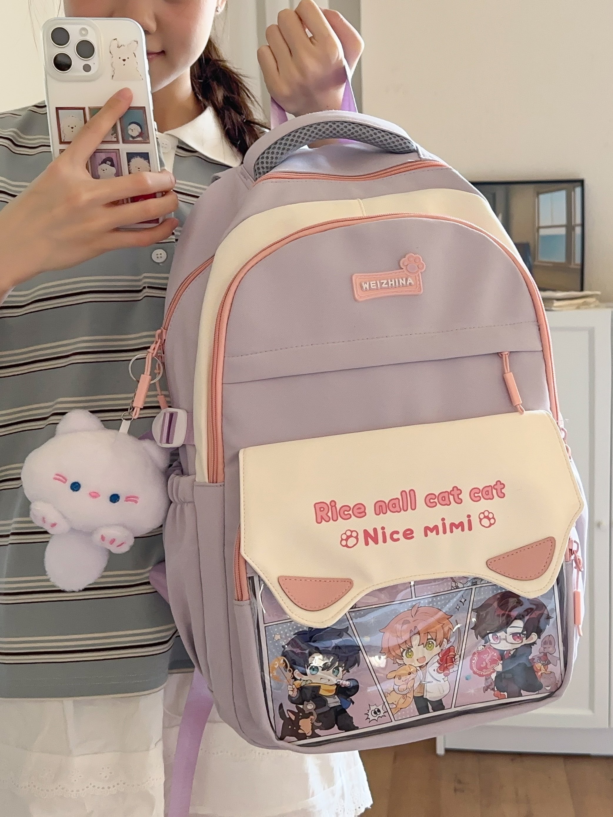 Purple Backpack with Anime Charm