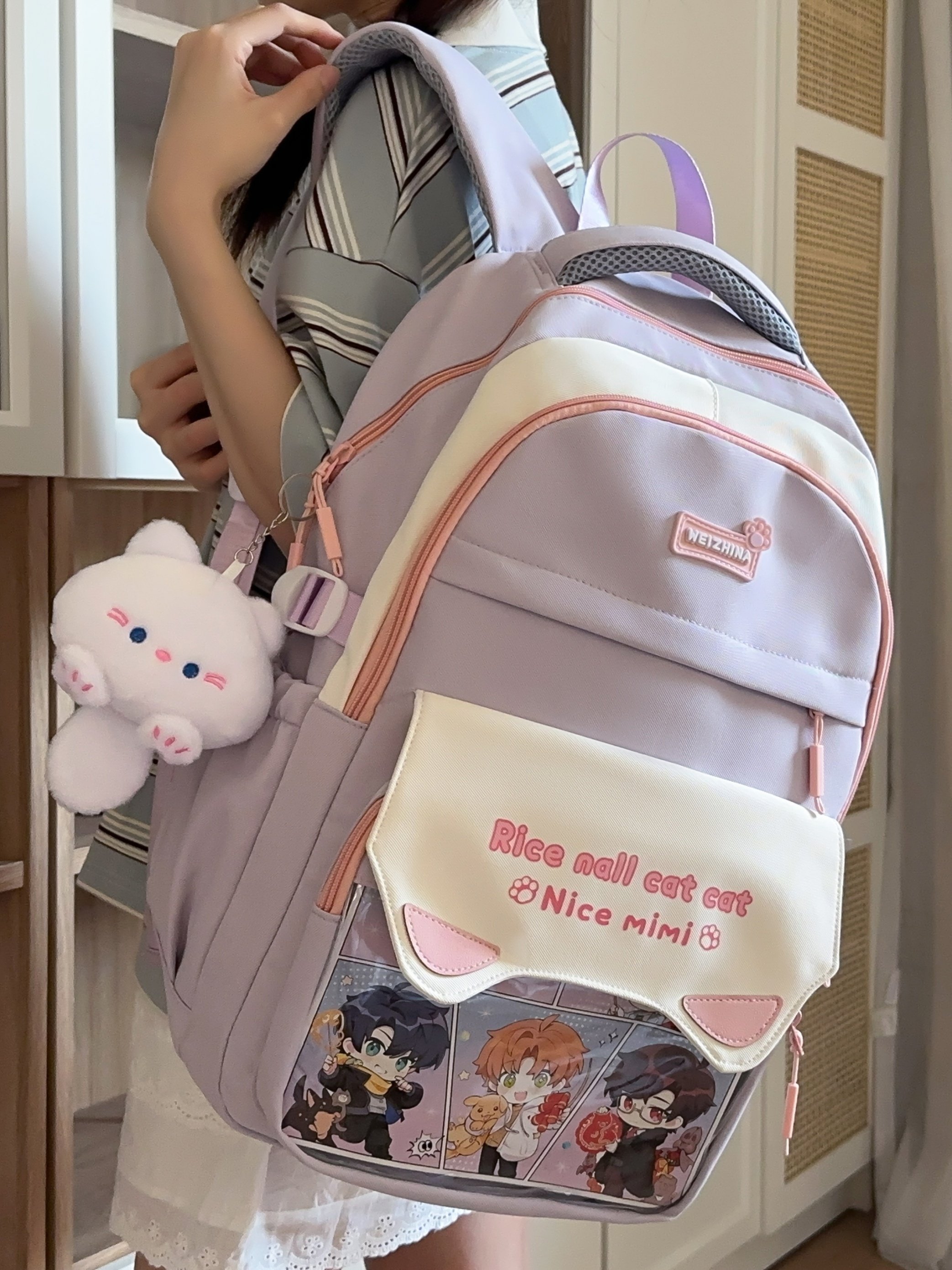 Purple Backpack with Anime Charm