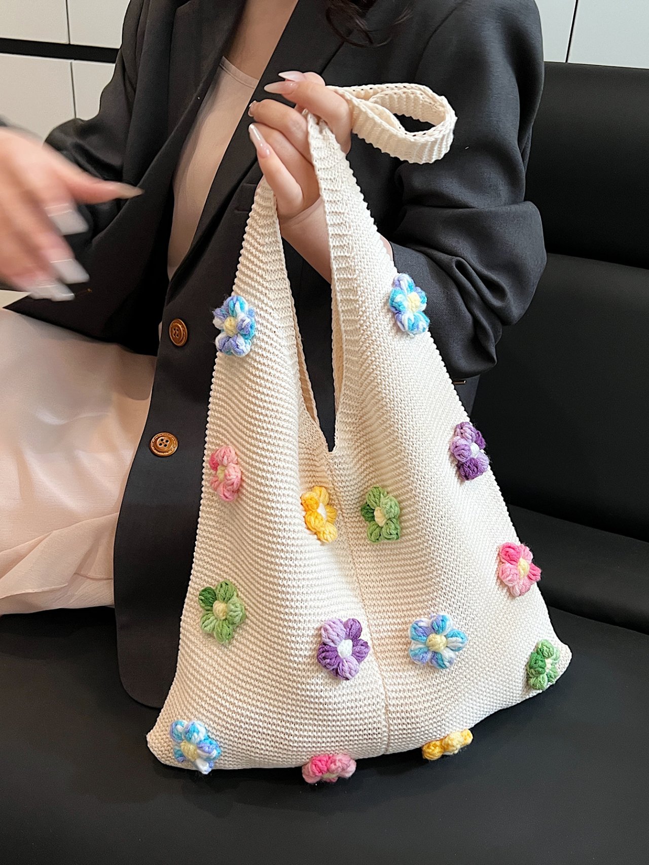 Crocheted Flower Shoulder Bag