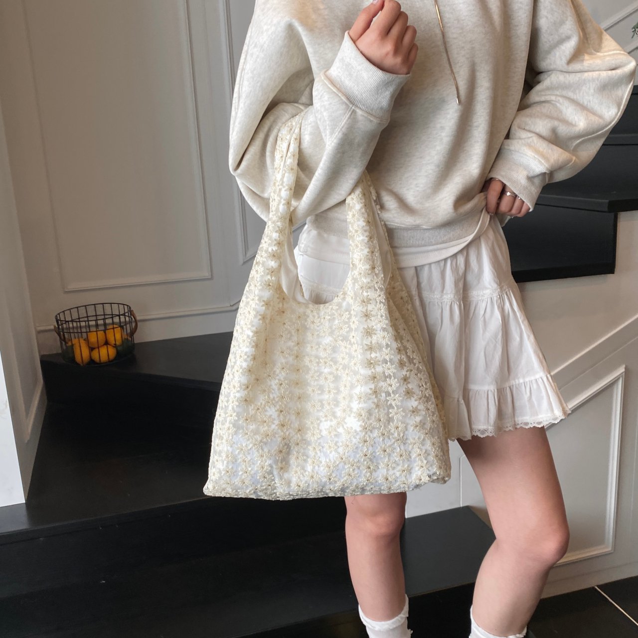 Off-White Floral Lace Shoulder Bag