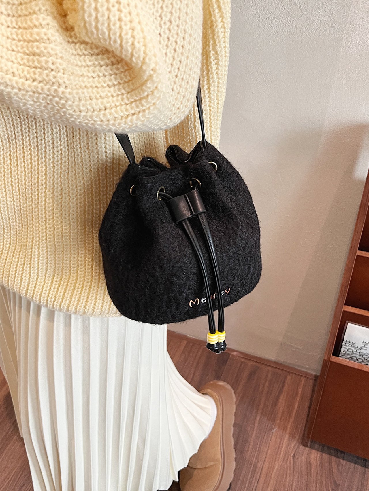 Black Drawstring Crossbody Bag