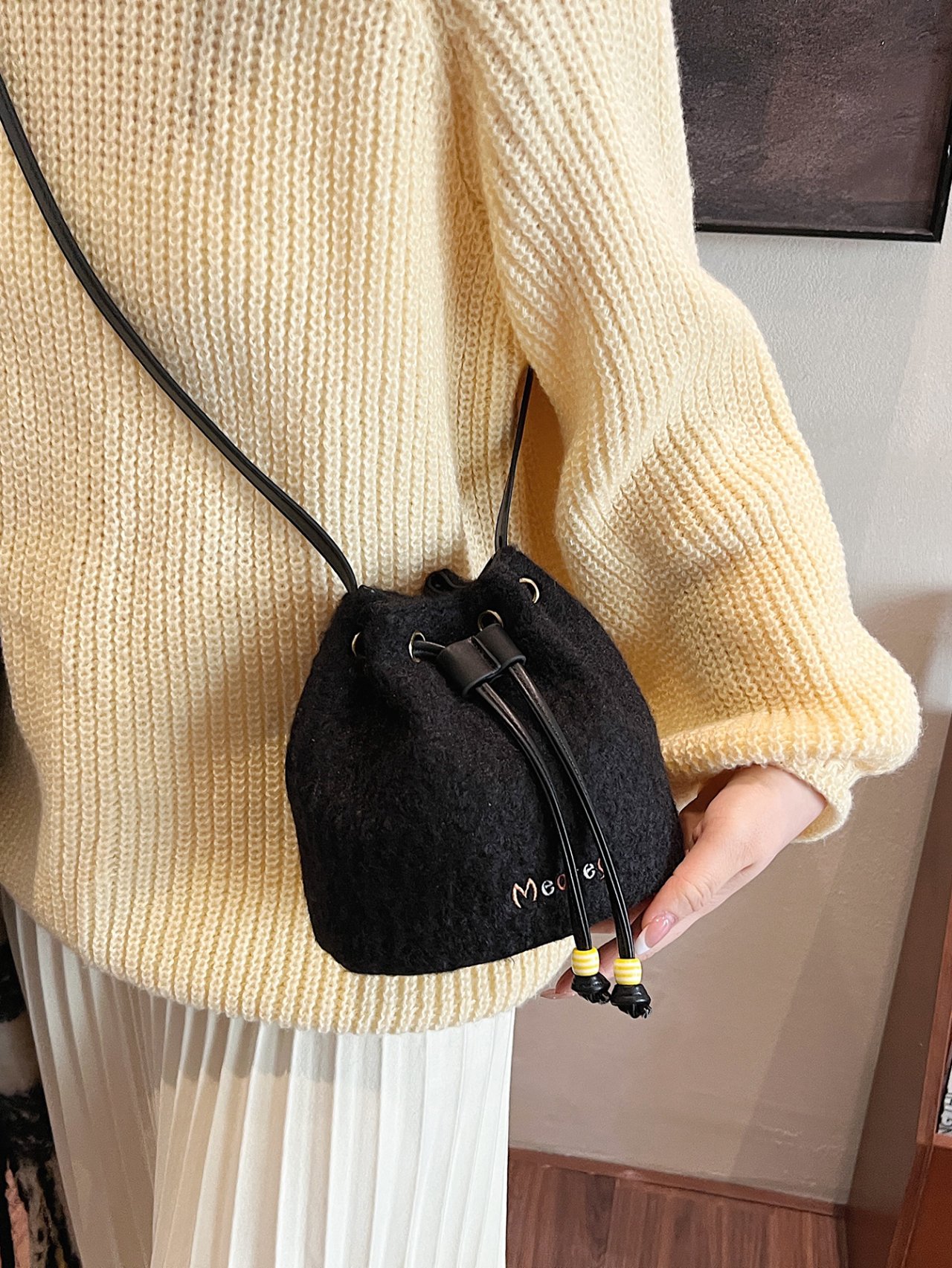 Black Drawstring Crossbody Bag
