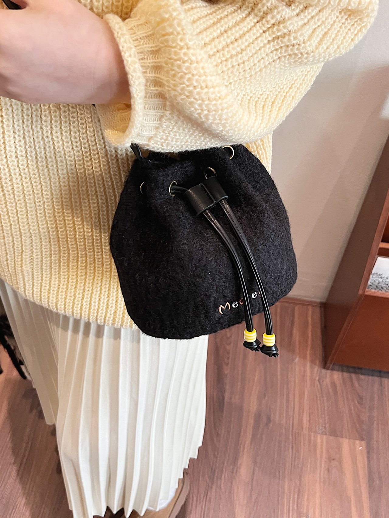 Black Drawstring Crossbody Bag