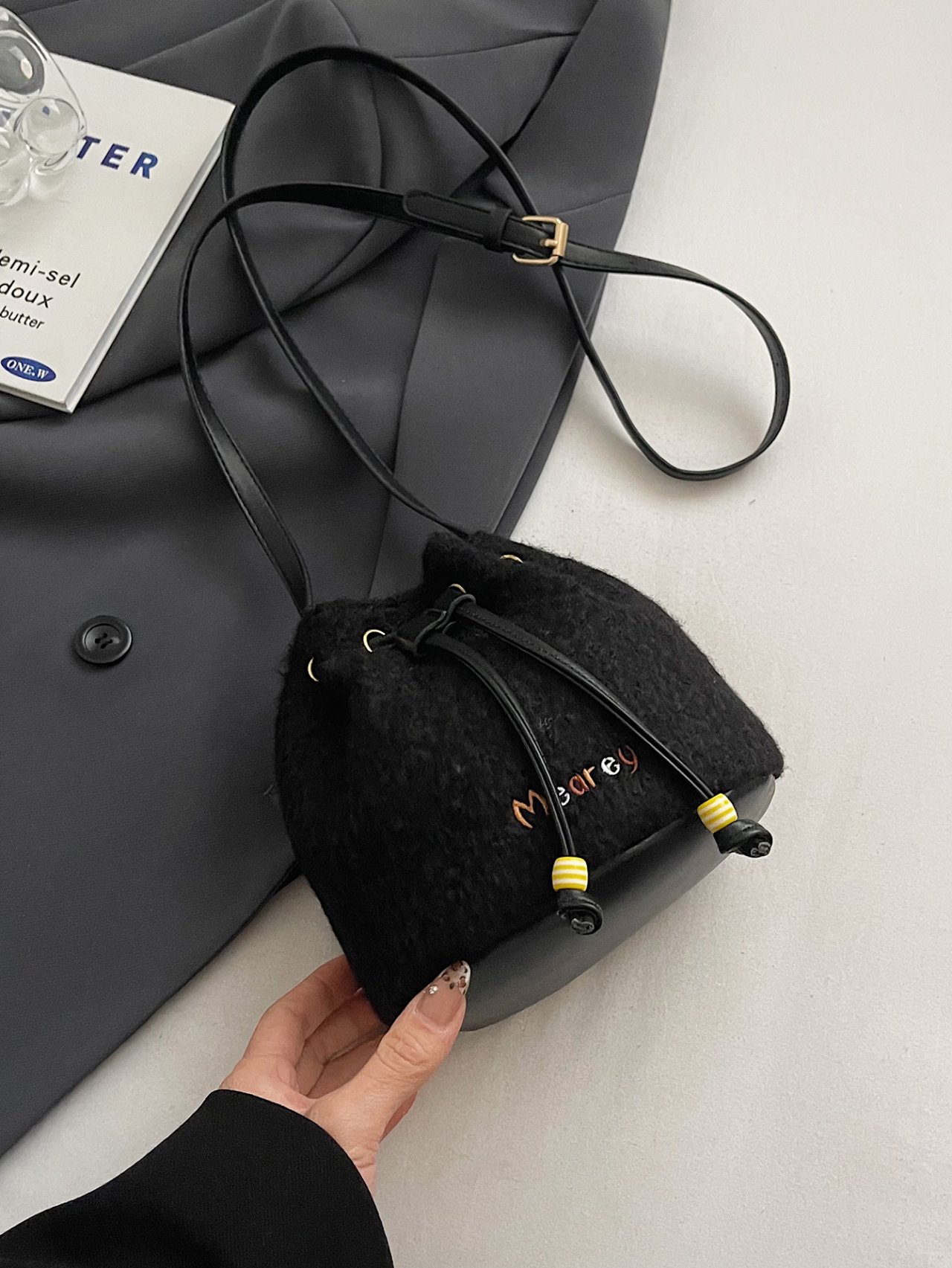 Black Drawstring Crossbody Bag
