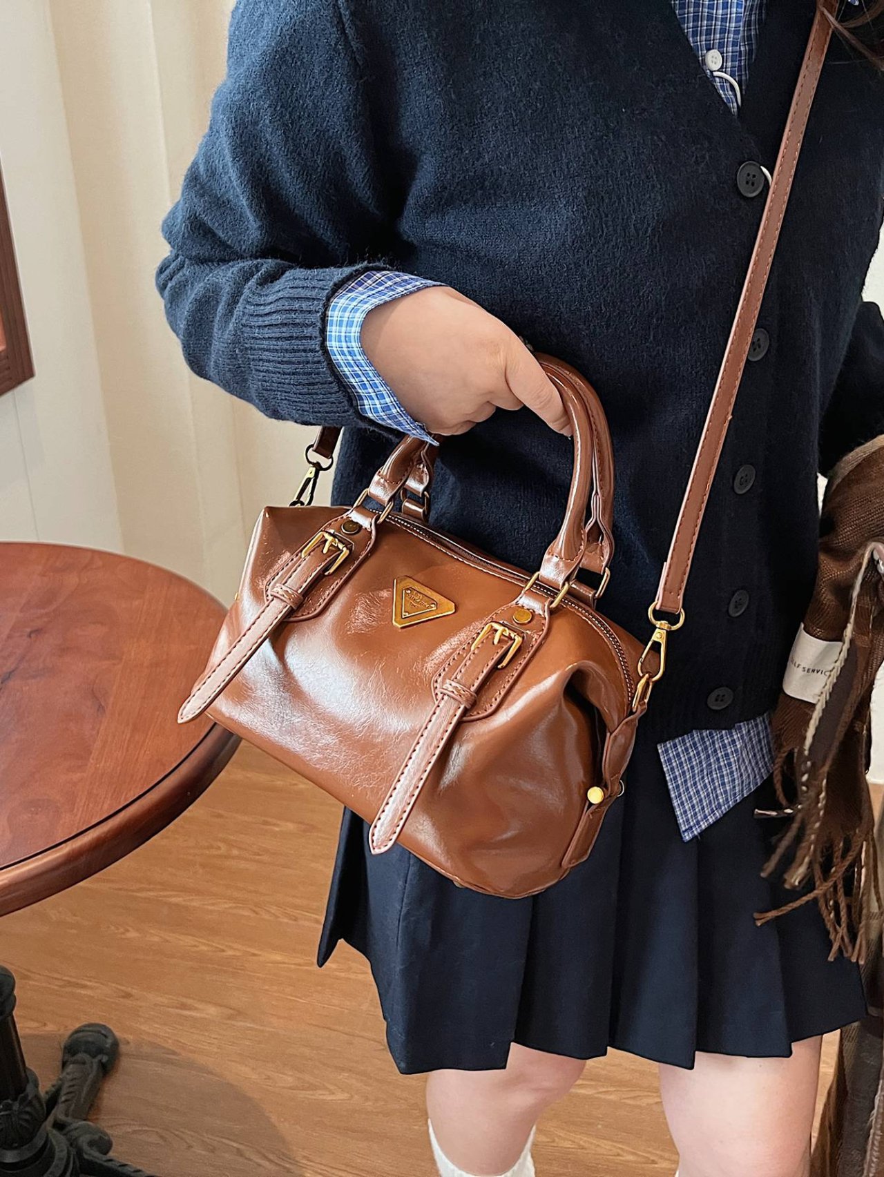 Brown Crossbody Bag with Top Handle