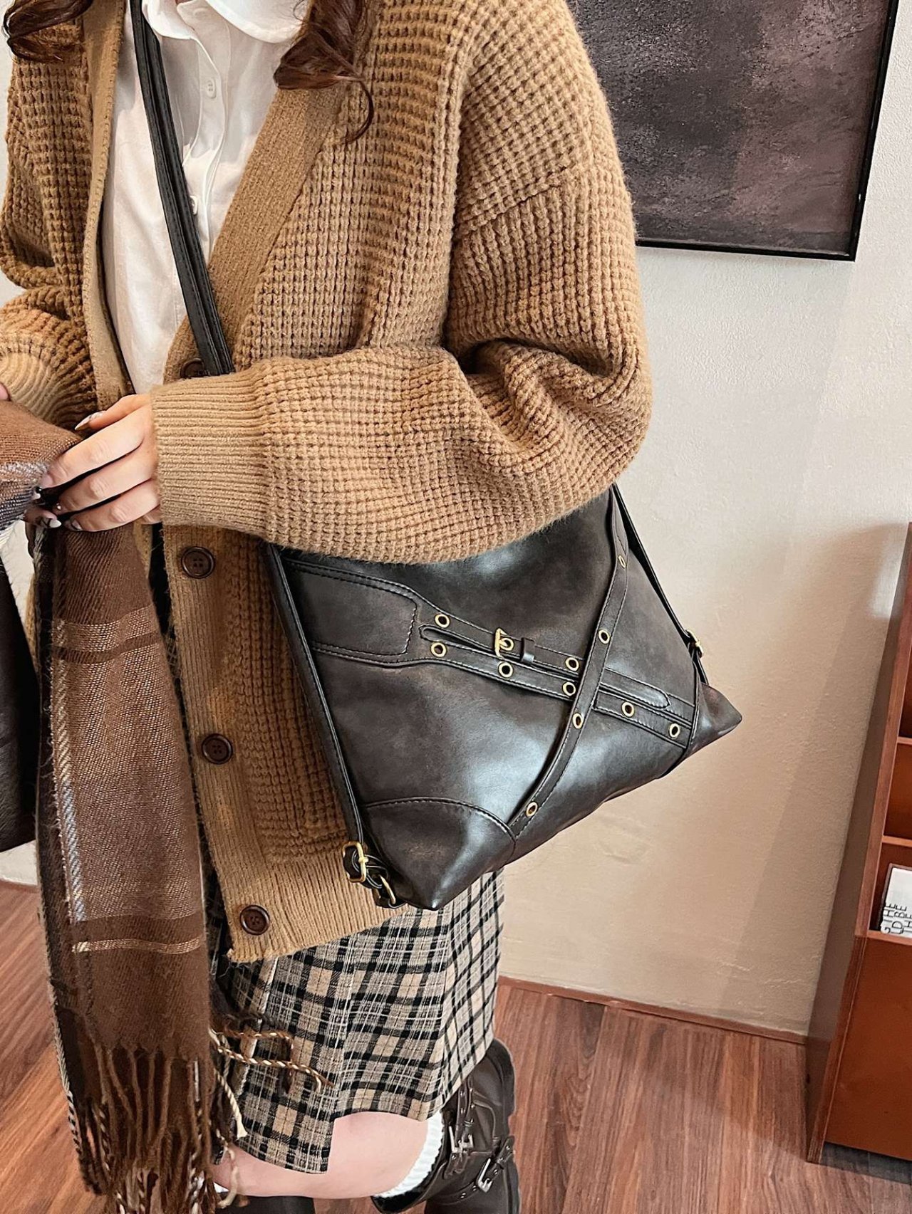 Black Buckle Detail Crossbody Bag