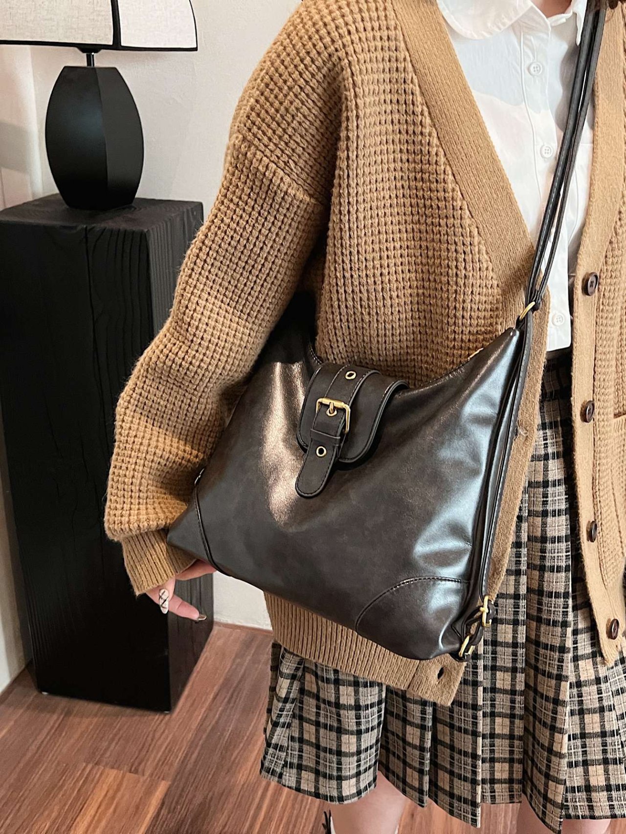 Black Buckle Detail Crossbody Bag