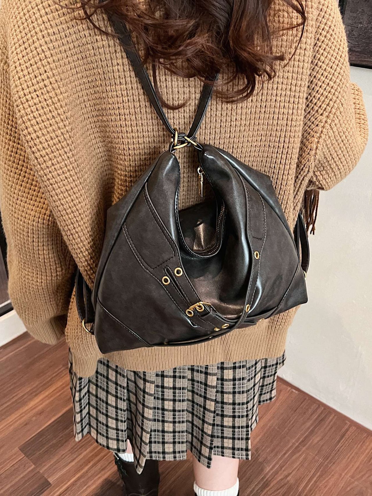 Coffee Brown Studded Crossbody Bag