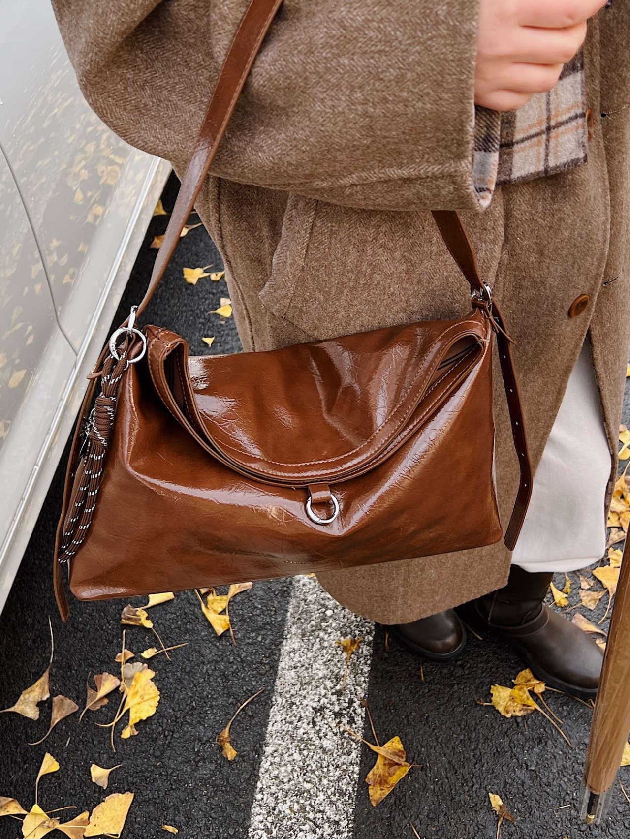 Brown Fold Over Crossbody Bag