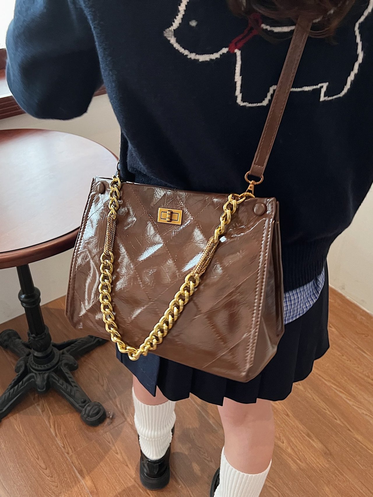 Brown Quilted Crossbody Bag