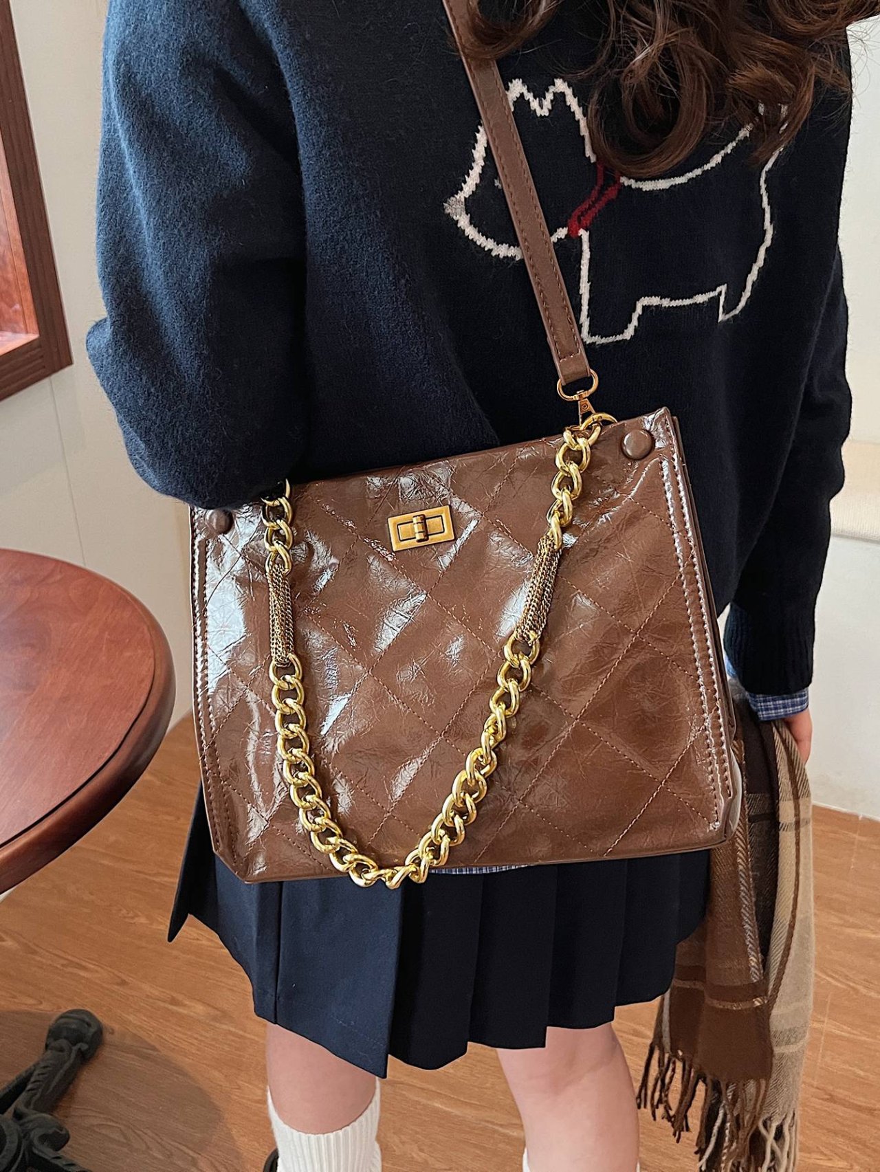 Brown Quilted Crossbody Bag