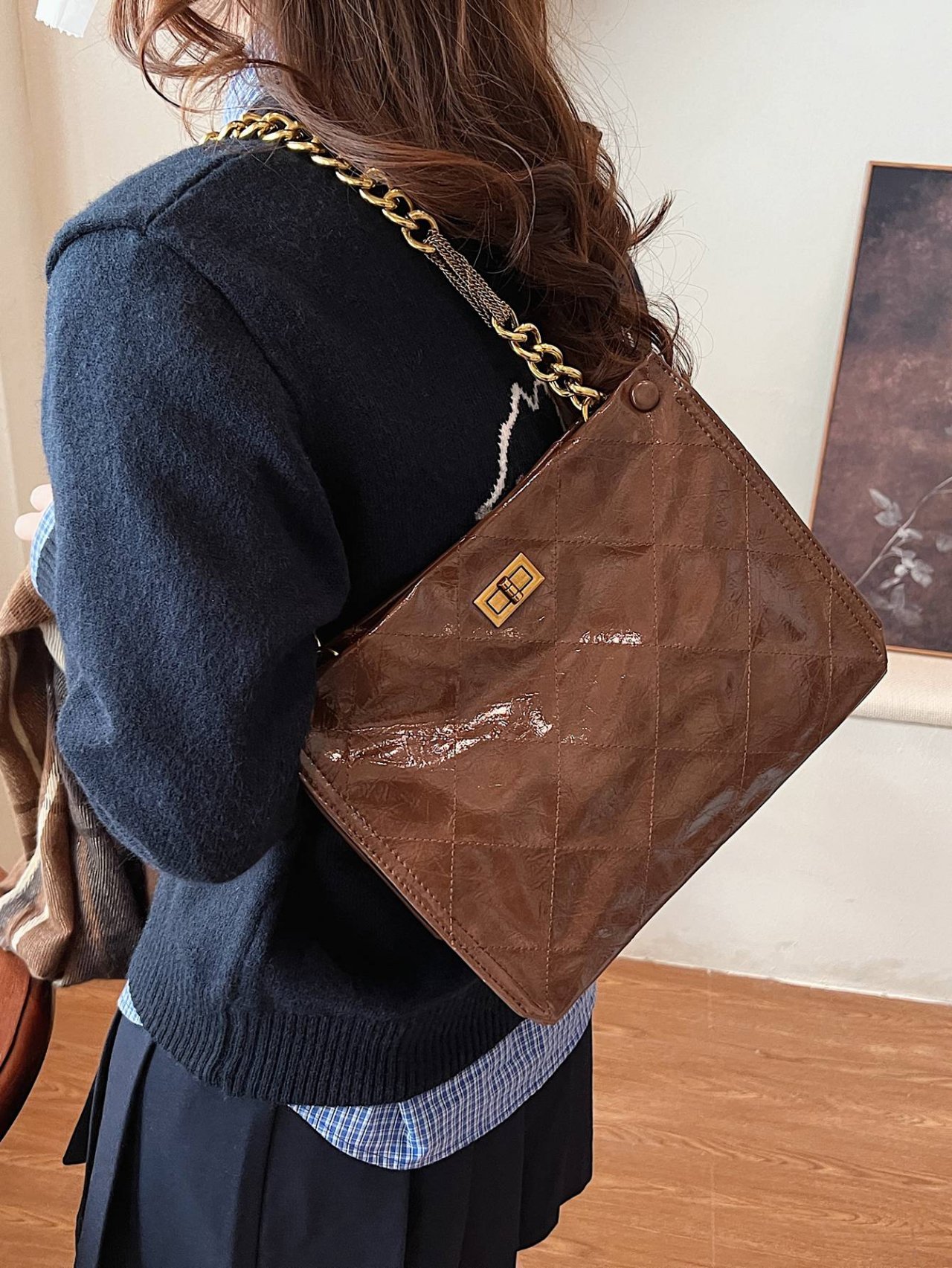 Brown Quilted Crossbody Bag
