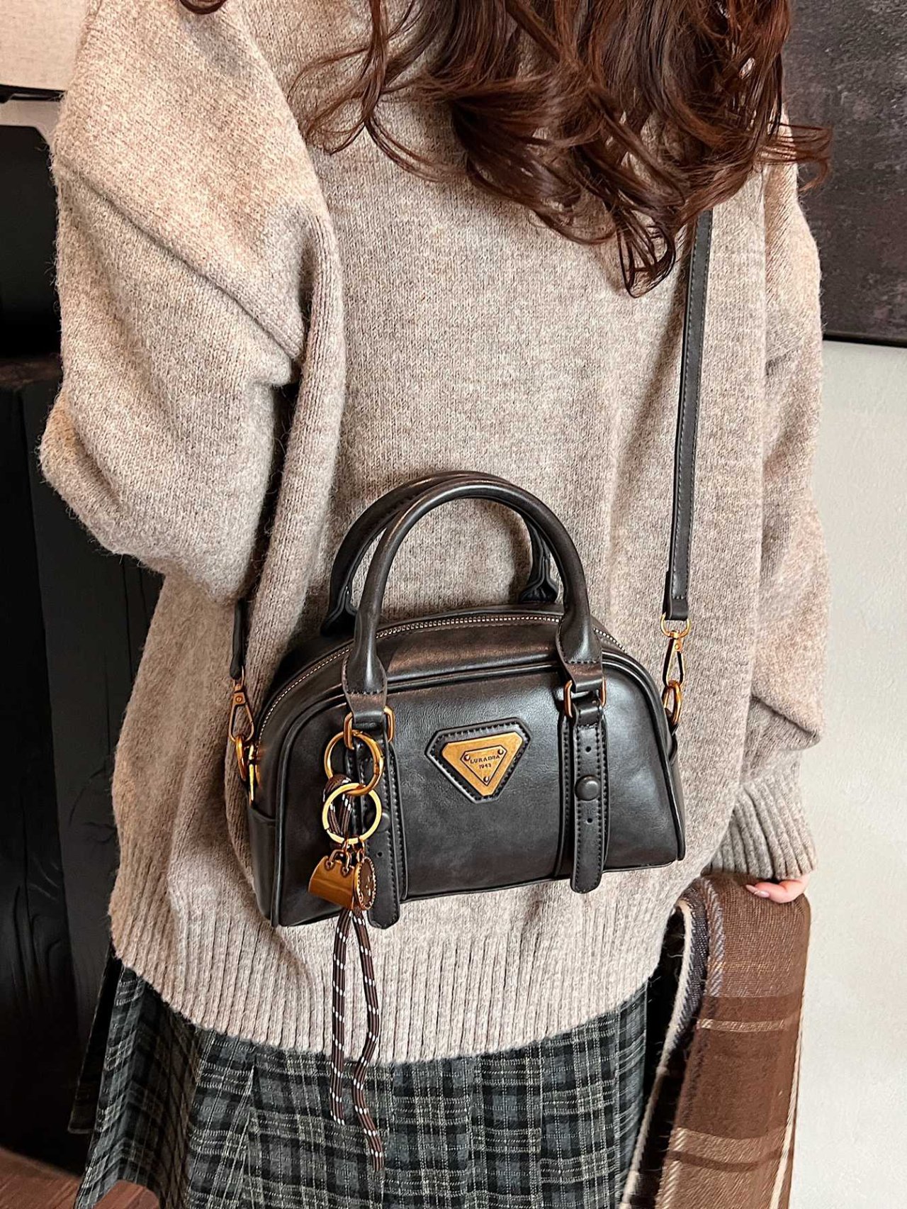 Black Crossbody Bag with Charm Detail