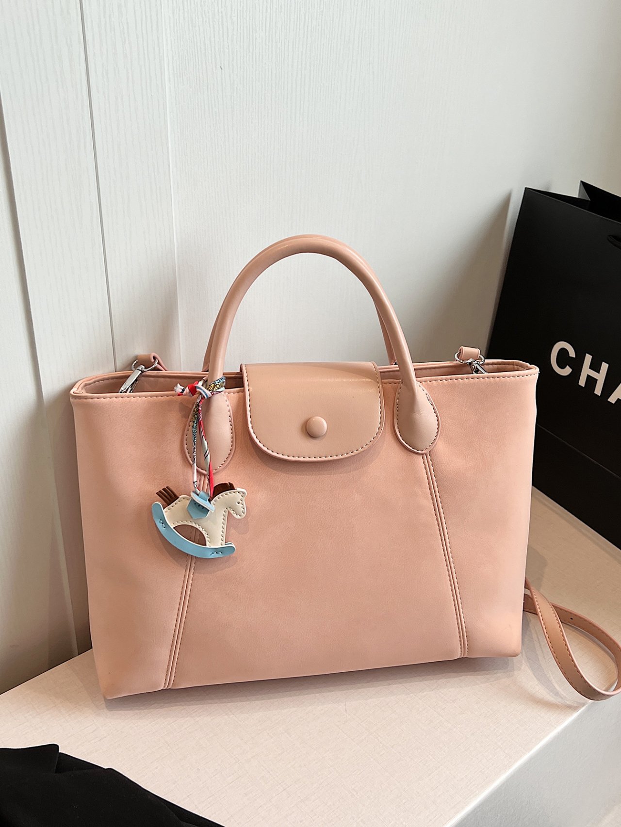 Pink Crossbody Bag with Charming Pendant