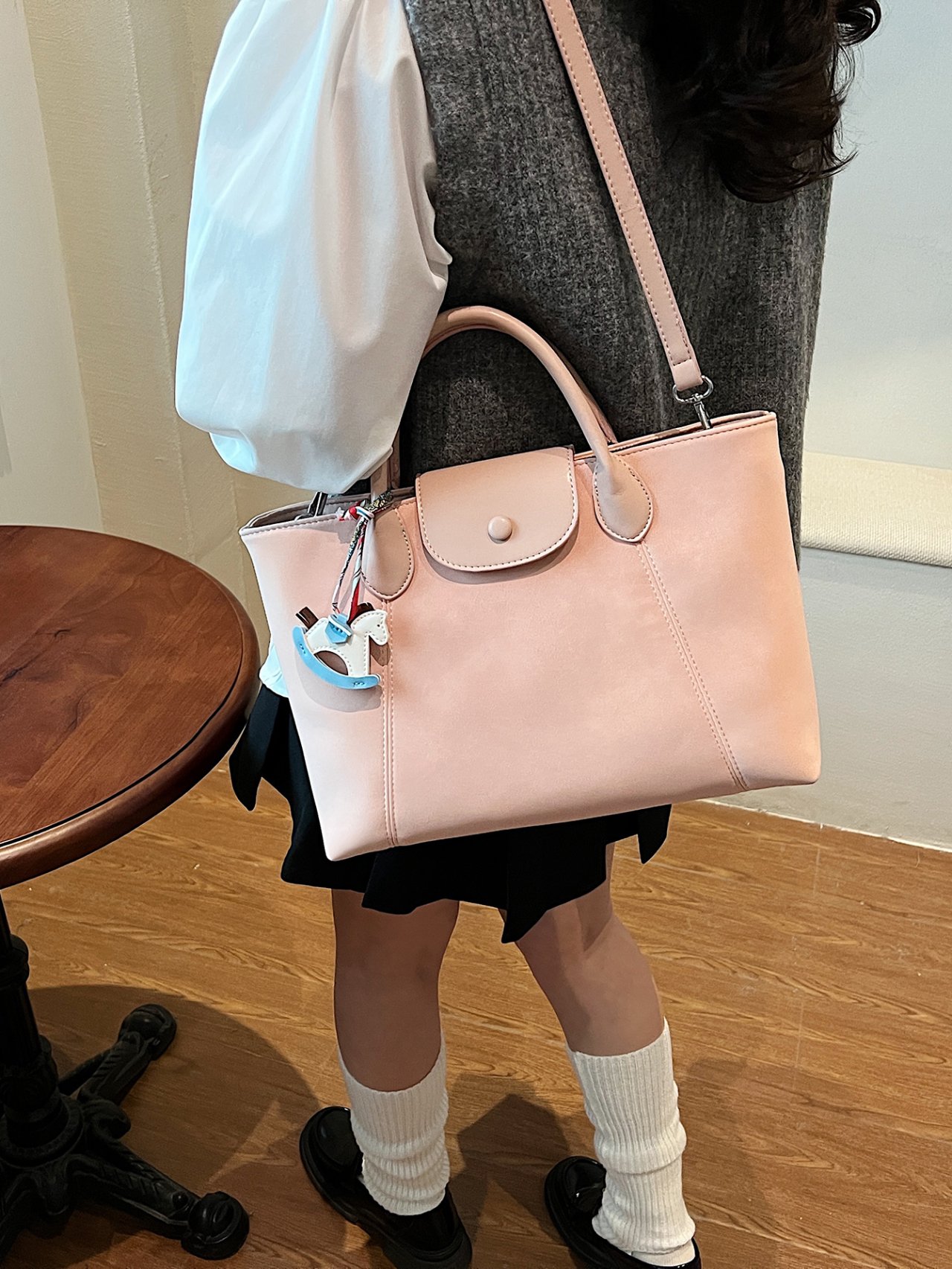 Pink Crossbody Bag with Charming Pendant