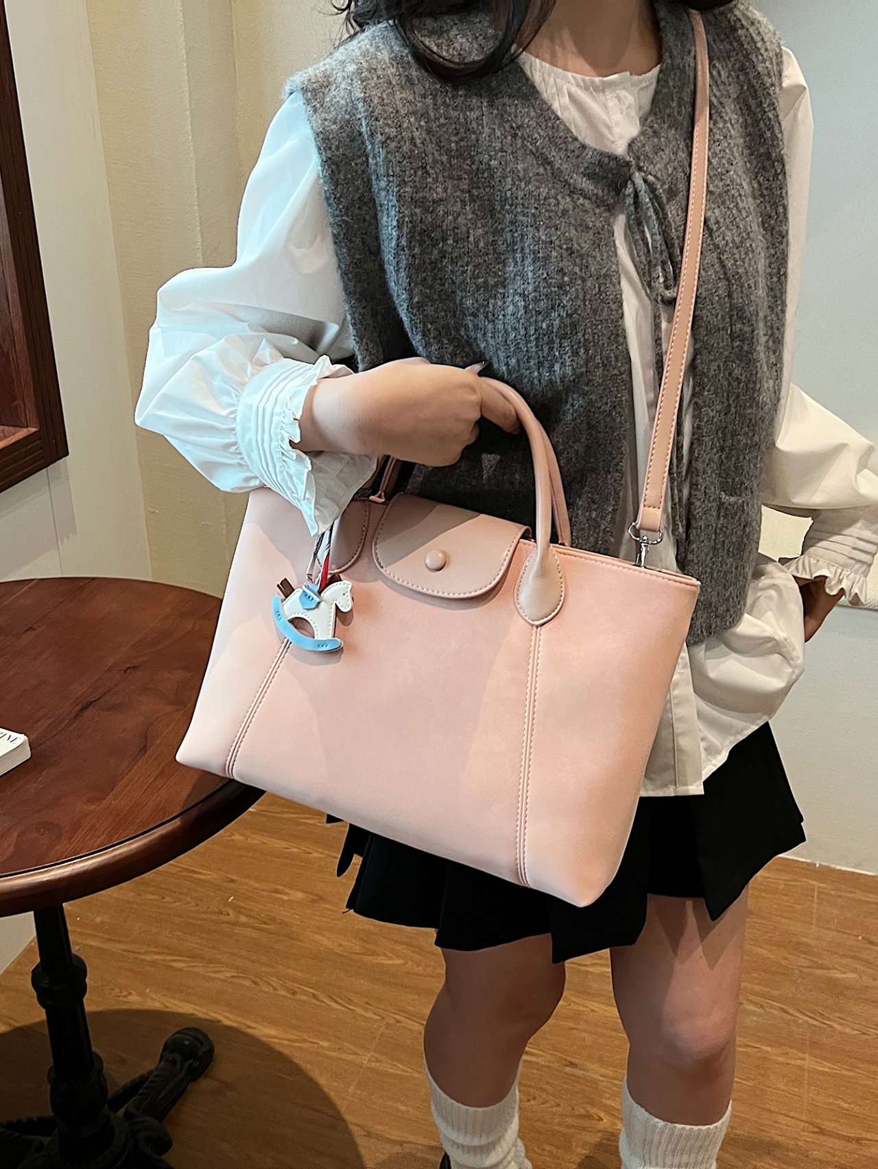 Pink Crossbody Bag with Charming Pendant