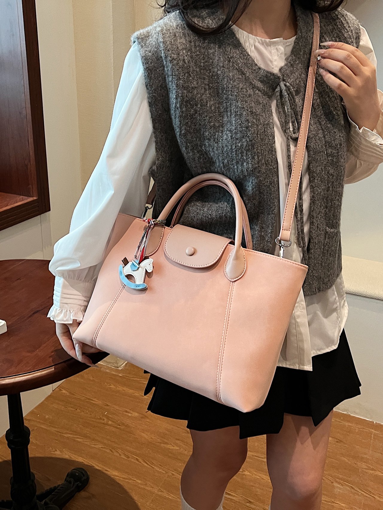 Pink Crossbody Bag with Charming Pendant