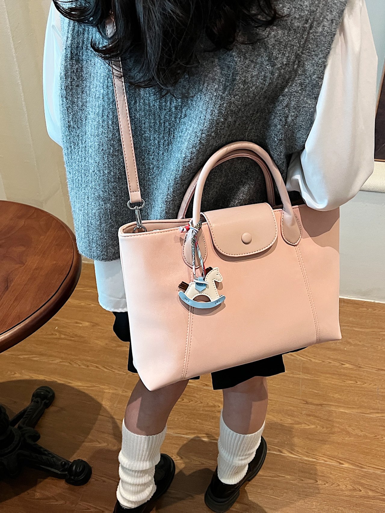 Pink Crossbody Bag with Charming Pendant