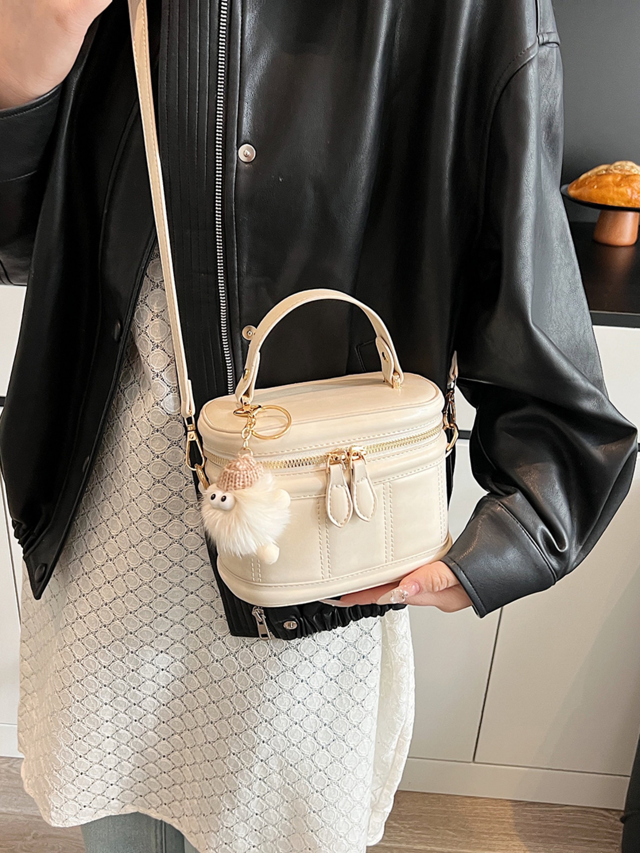 Off-White Crossbody Bag with Top Handle
