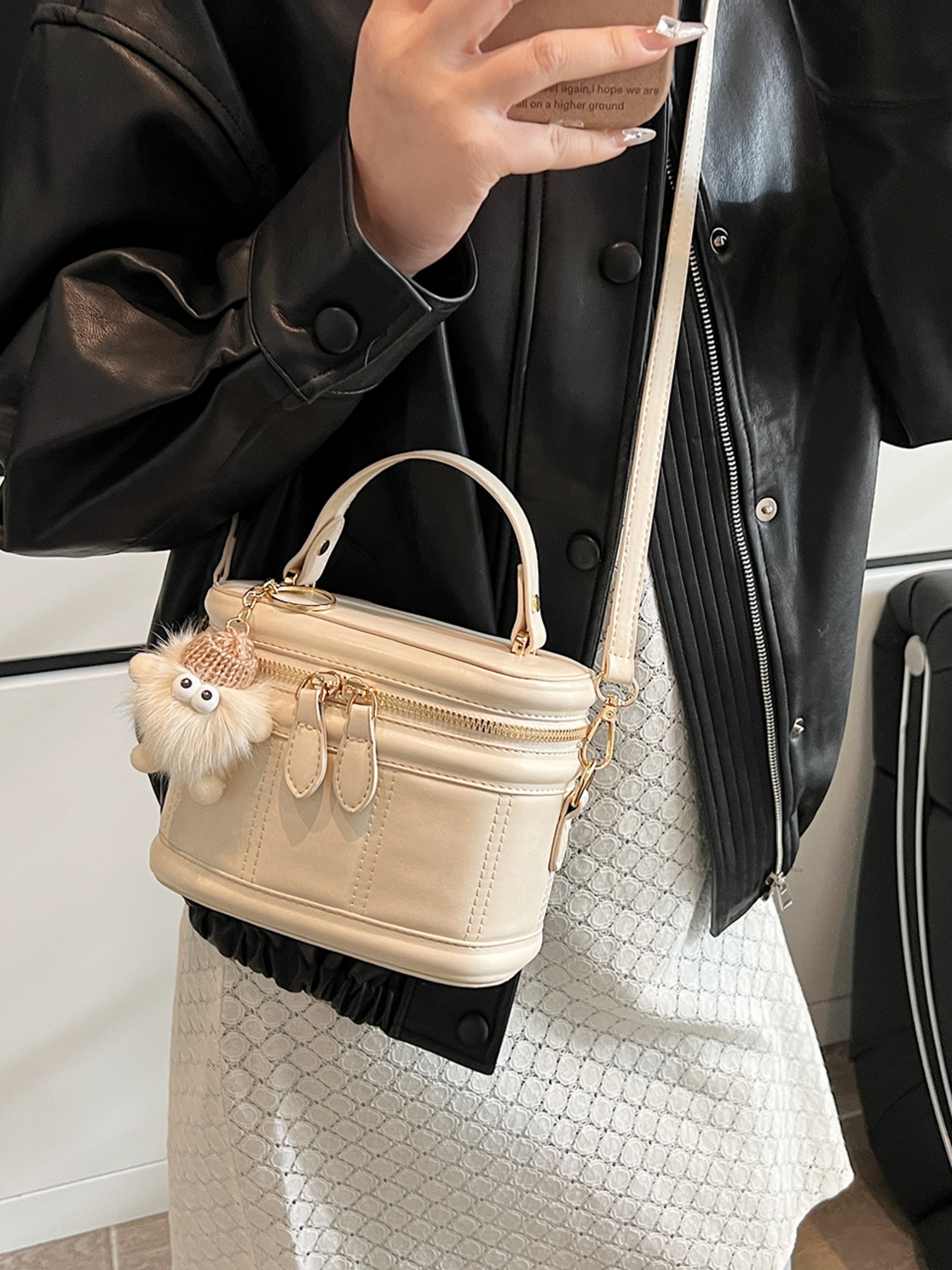 Off-White Crossbody Bag with Top Handle