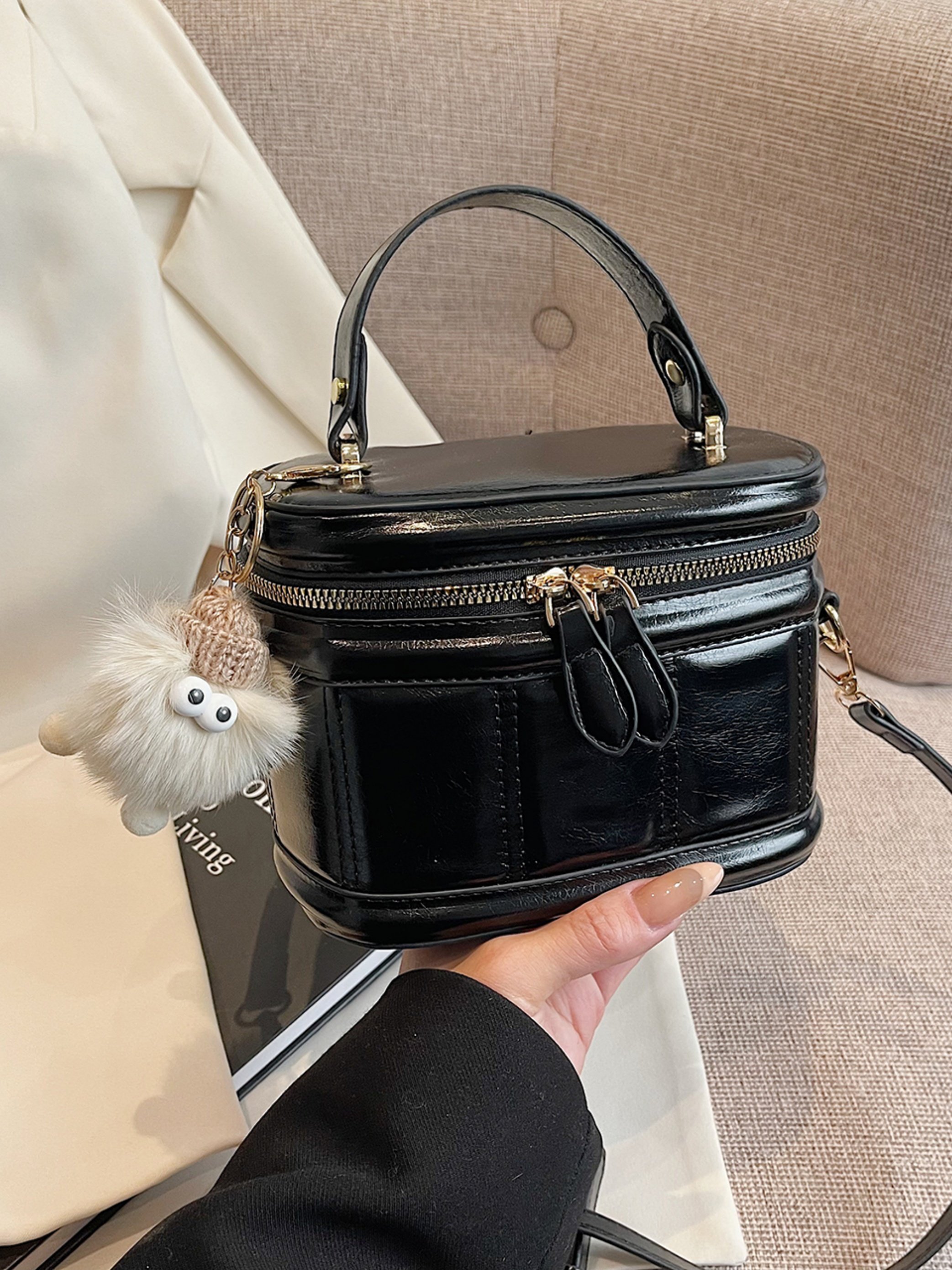 Black Croc-Effect Crossbody Bag