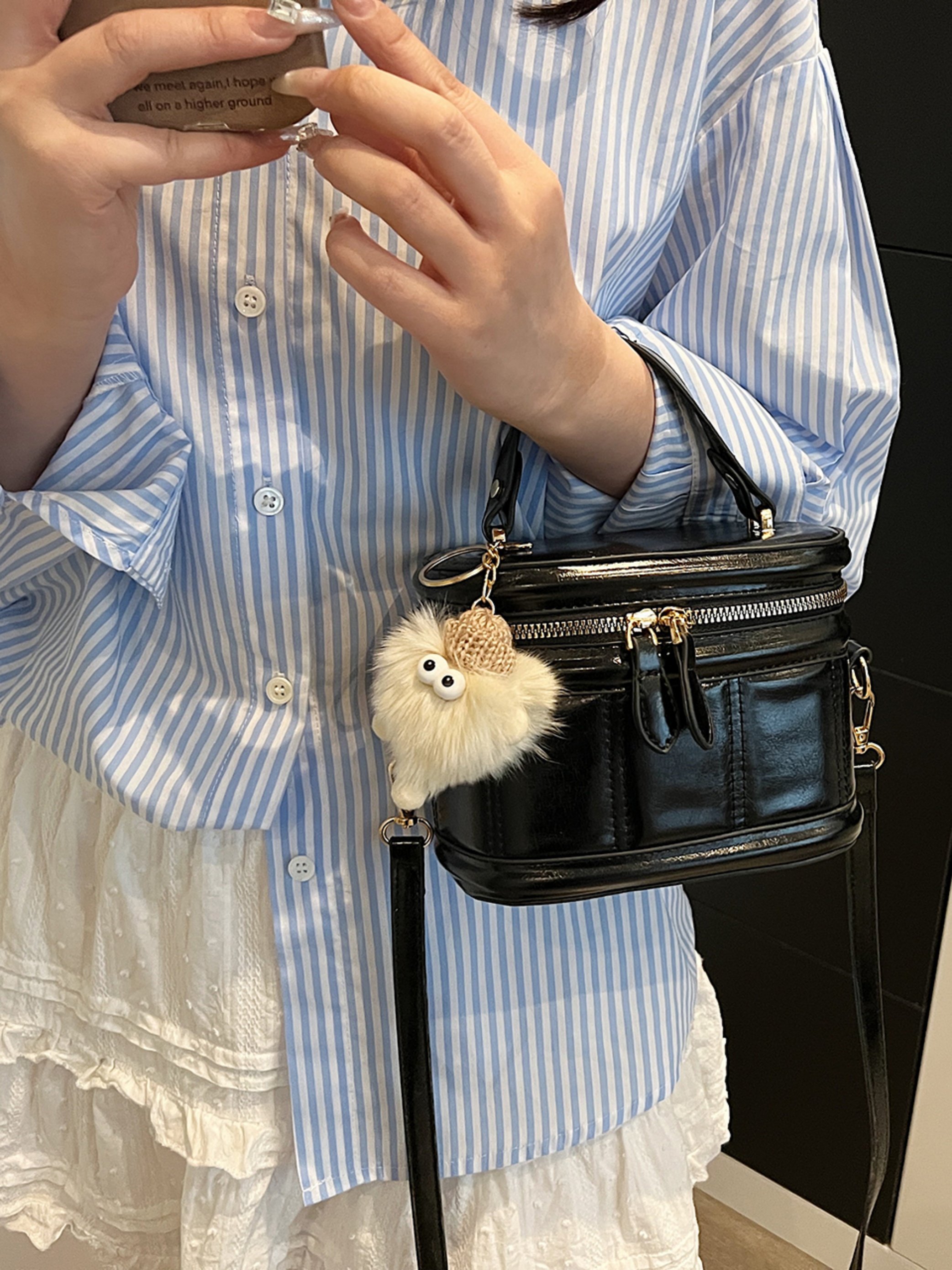 Black Croc-Effect Crossbody Bag