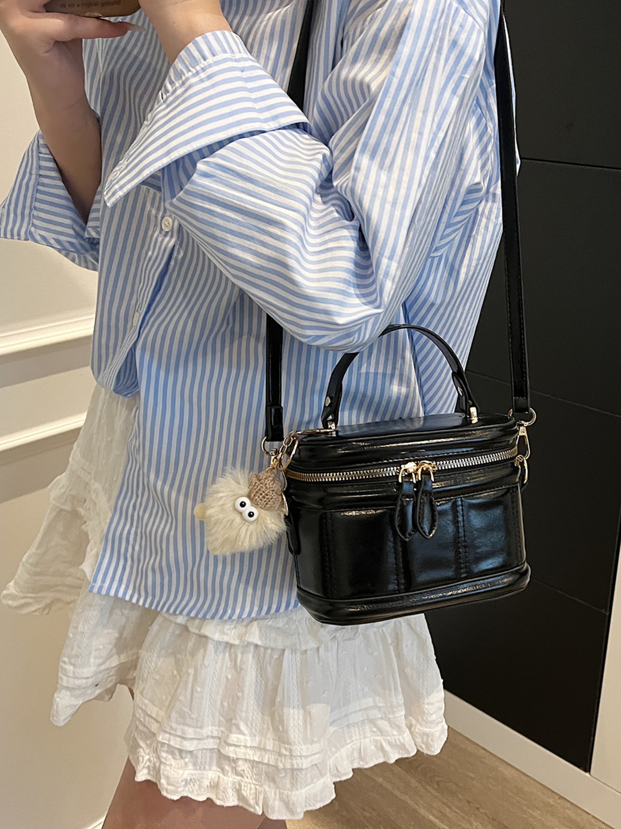 Black Croc-Effect Crossbody Bag