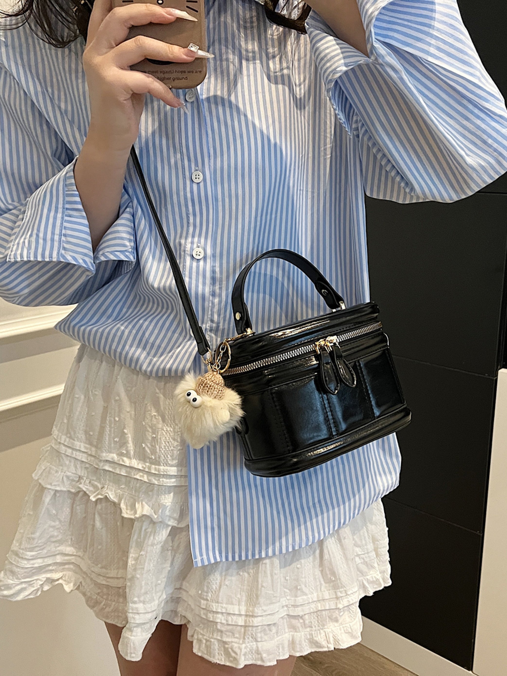 Black Croc-Effect Crossbody Bag