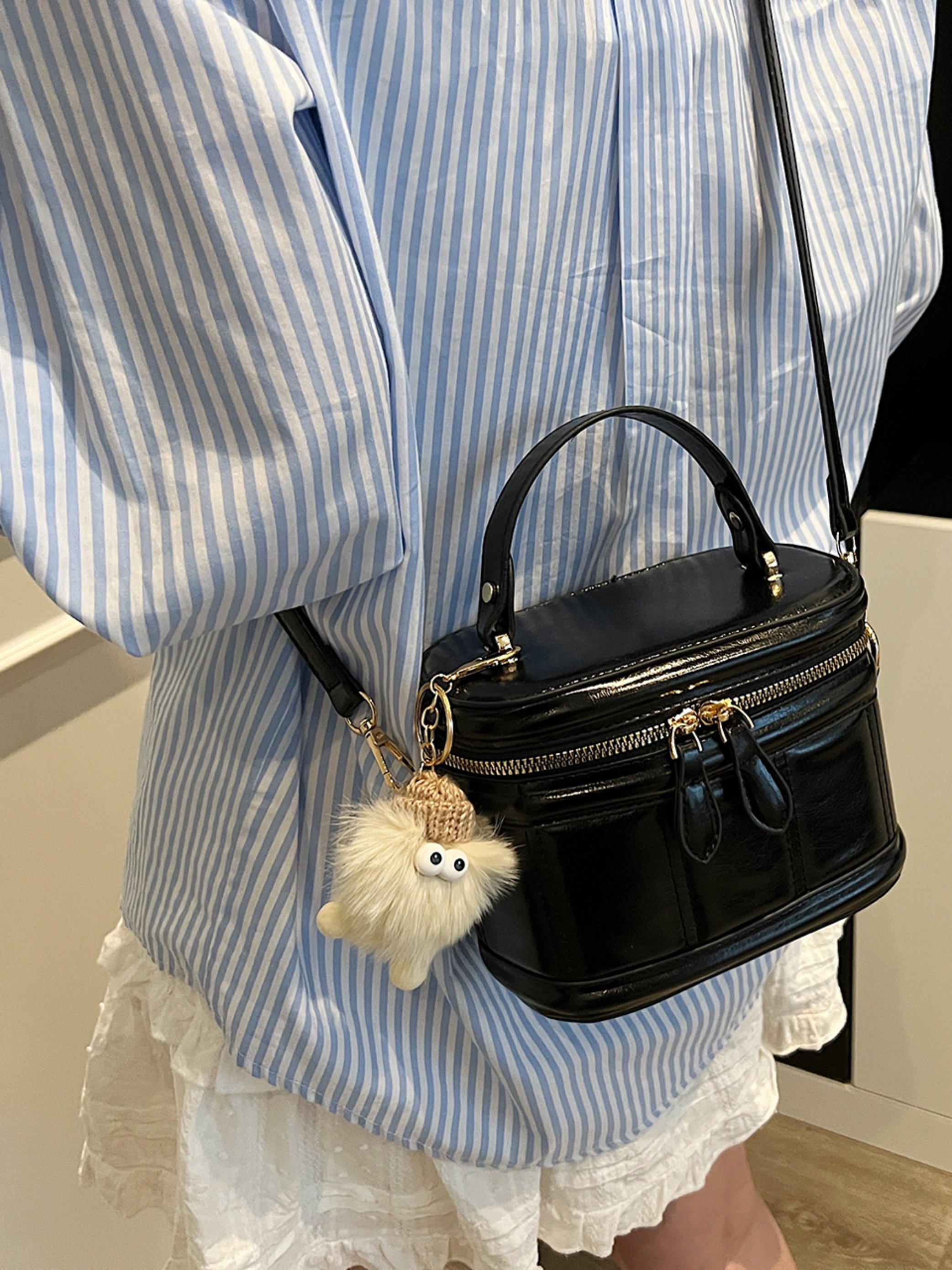 Black Croc-Effect Crossbody Bag