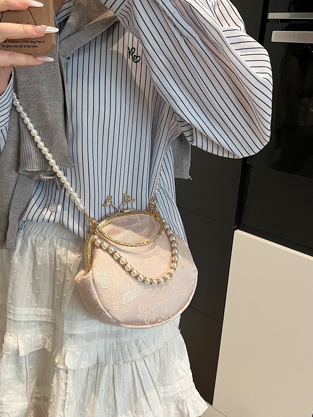 Pink Pearl Embellished Crossbody Bag