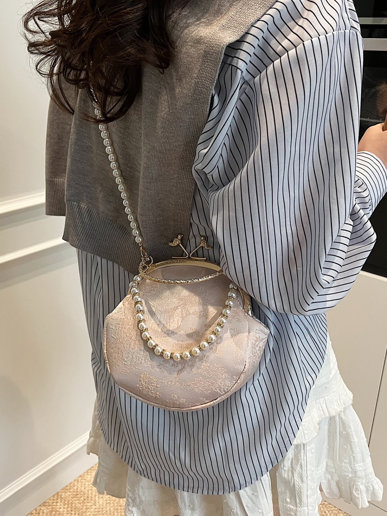 Pink Pearl Embellished Crossbody Bag