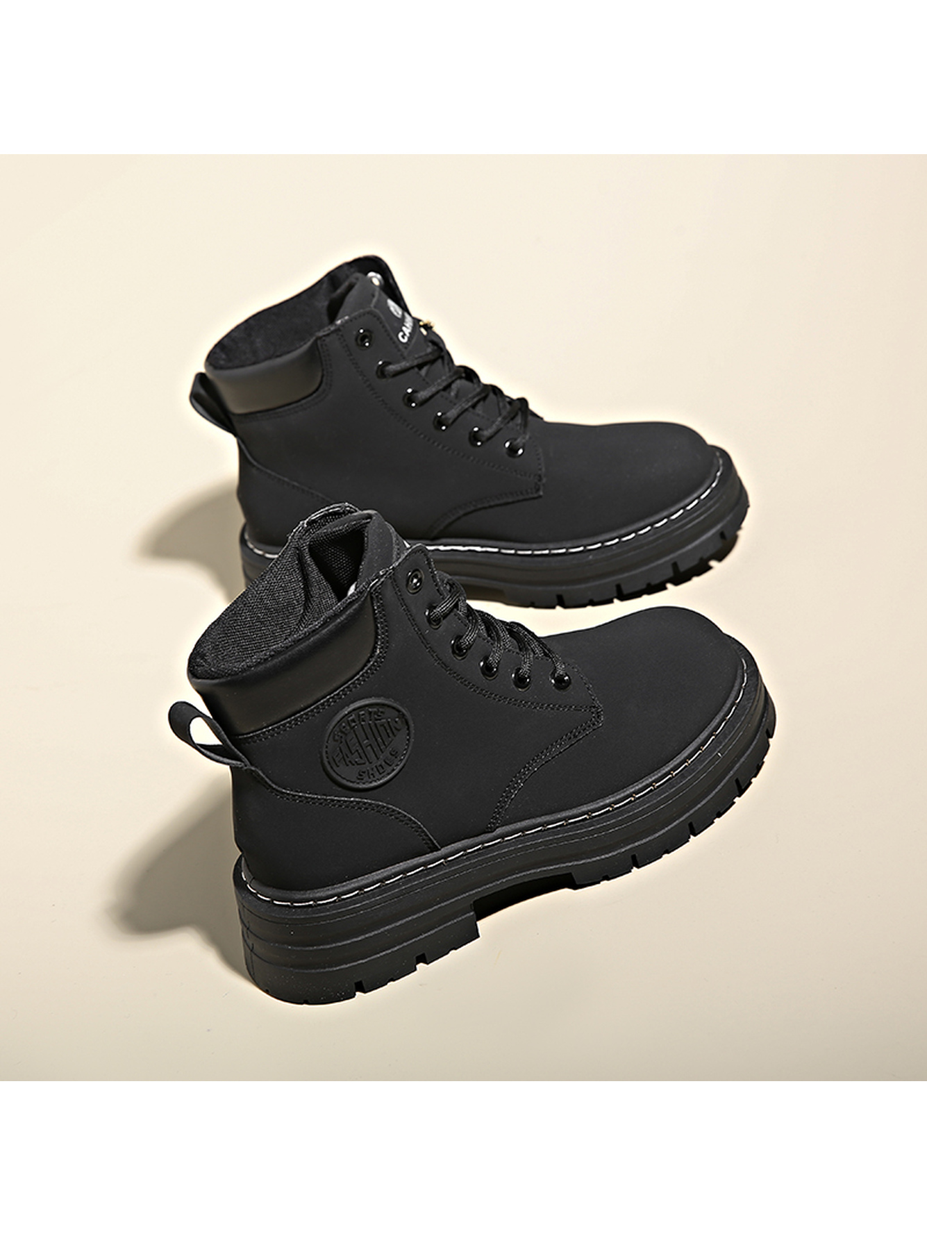 Black Casual Lace-Up Ankle Boots