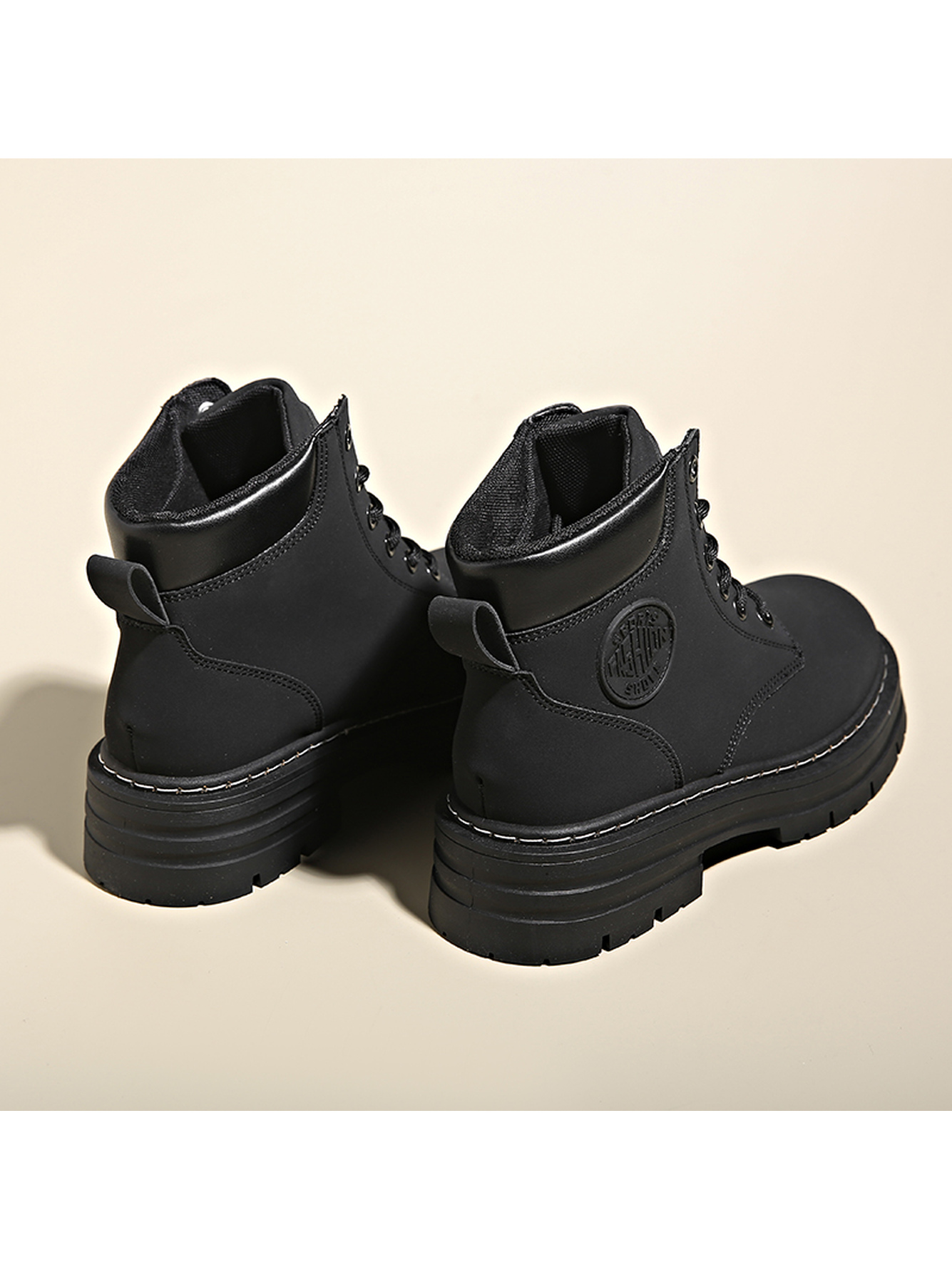 Black Casual Lace-Up Ankle Boots
