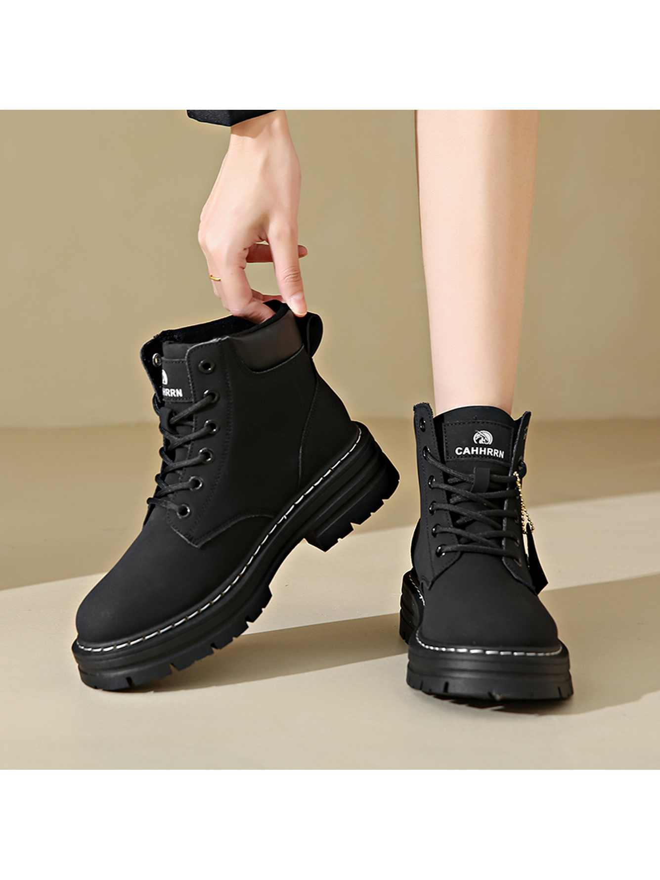 Black Casual Lace-Up Ankle Boots