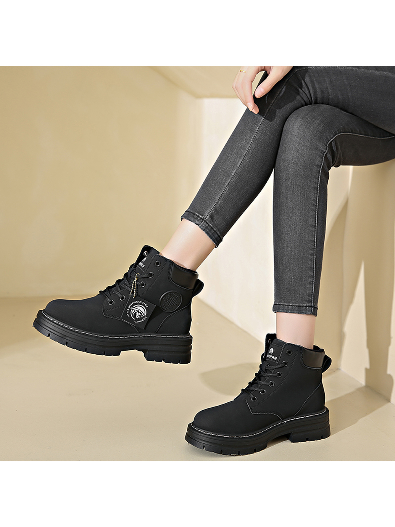 Black Casual Lace-Up Ankle Boots