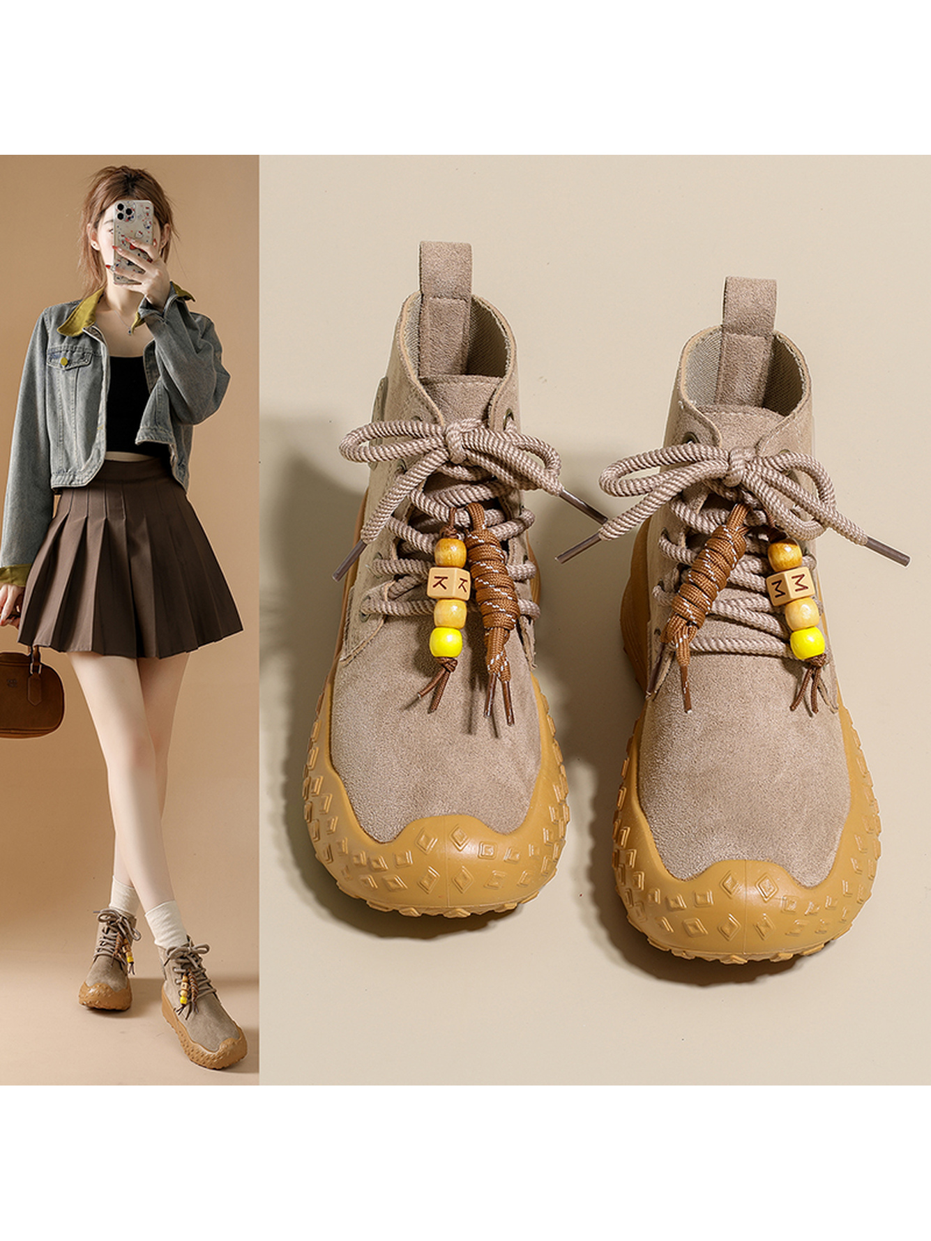 Beige Suede Ankle Boots