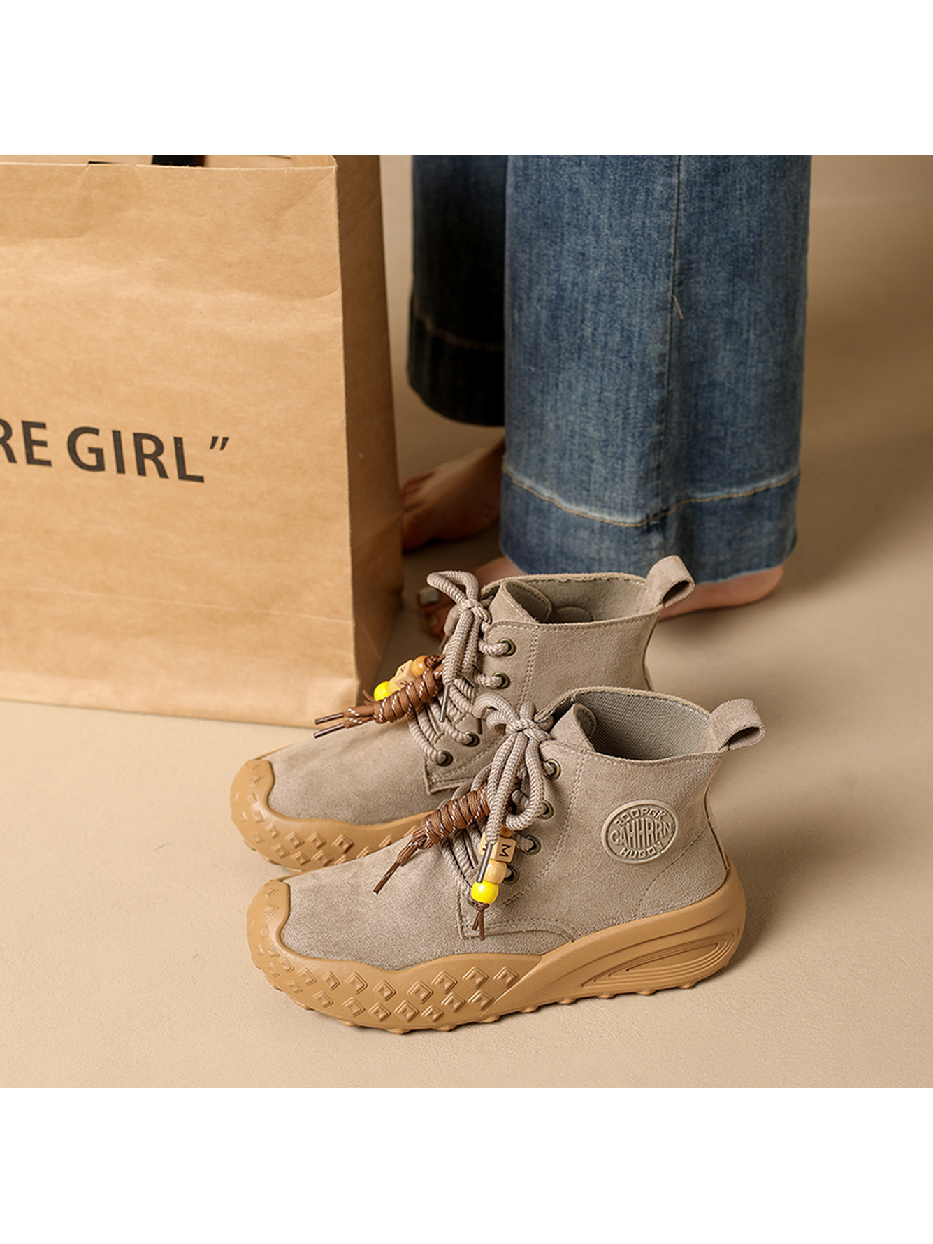 Beige Suede Ankle Boots