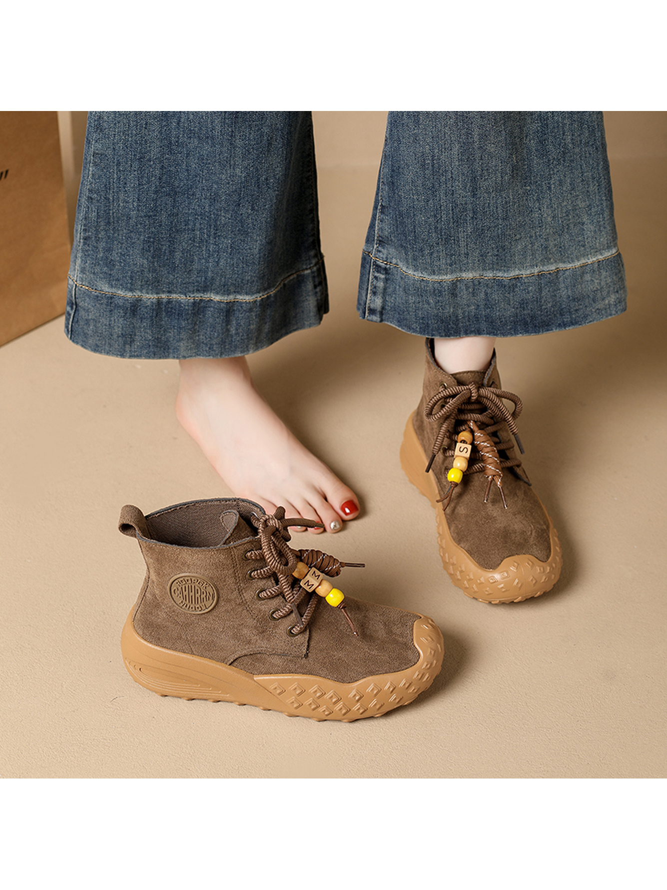 Beige Suede Ankle Boots