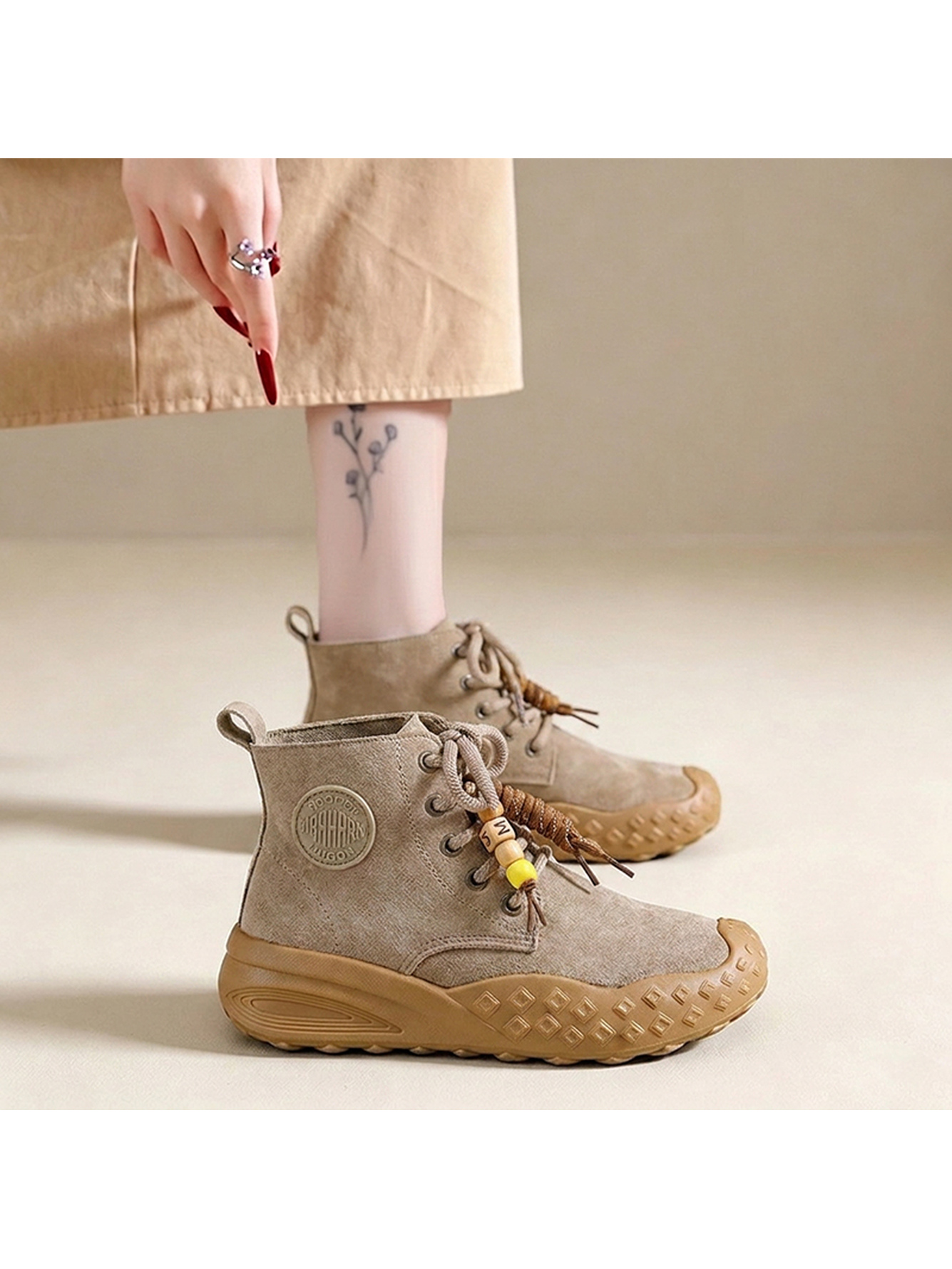 Beige Suede Ankle Boots