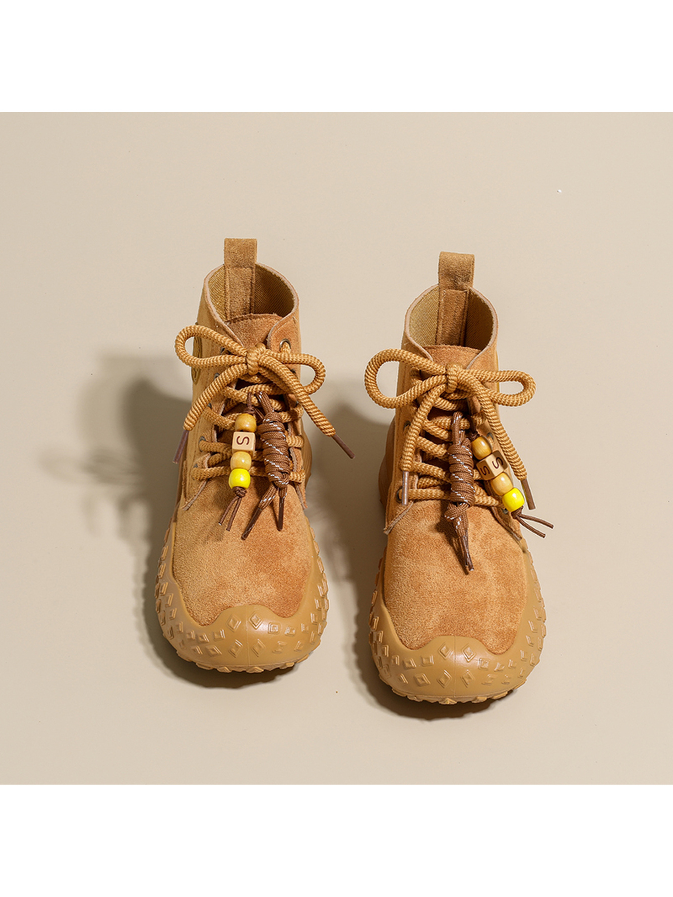 Yellow Suede Lace-Up Ankle Boots