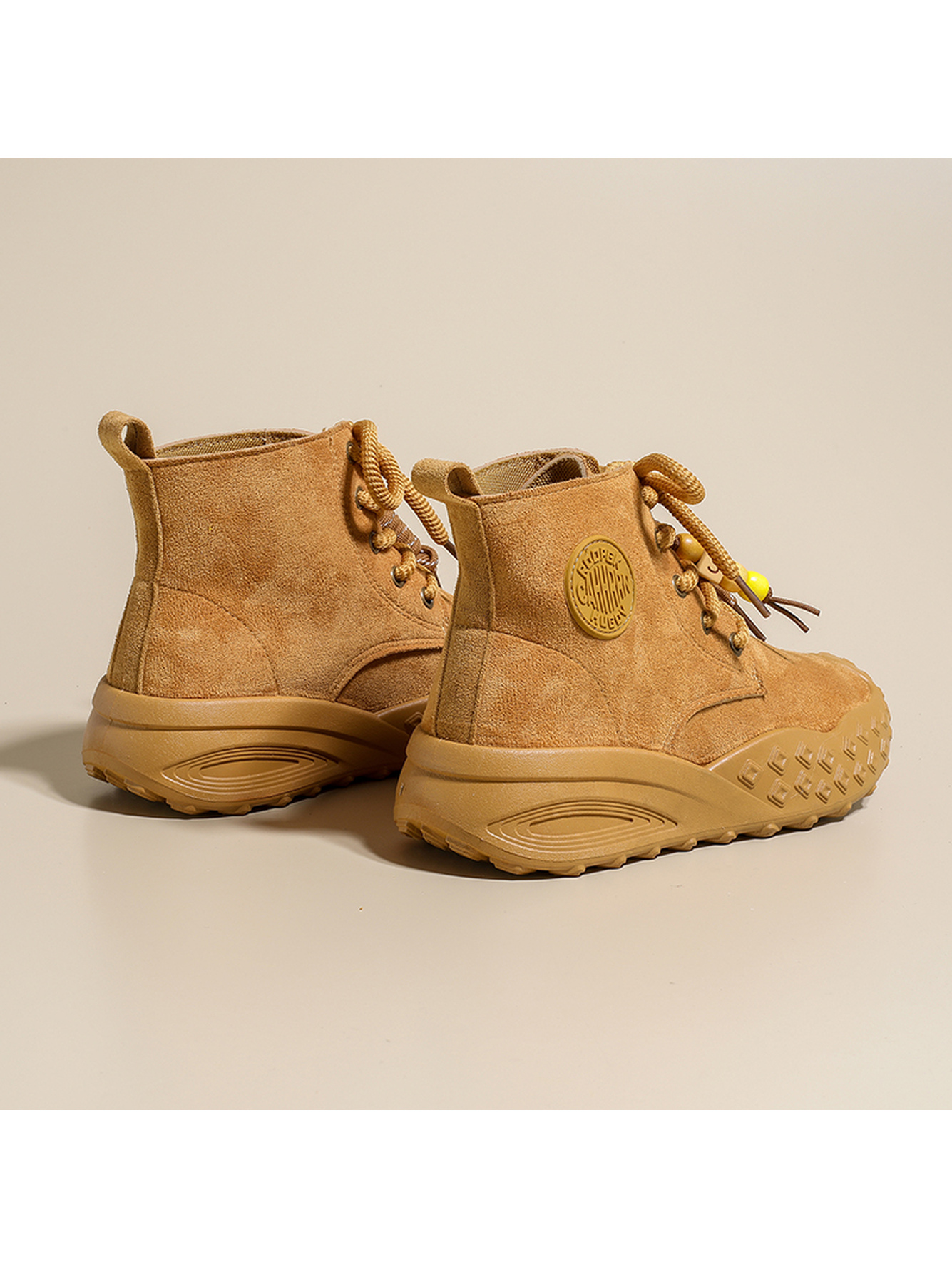 Yellow Suede Lace-Up Ankle Boots