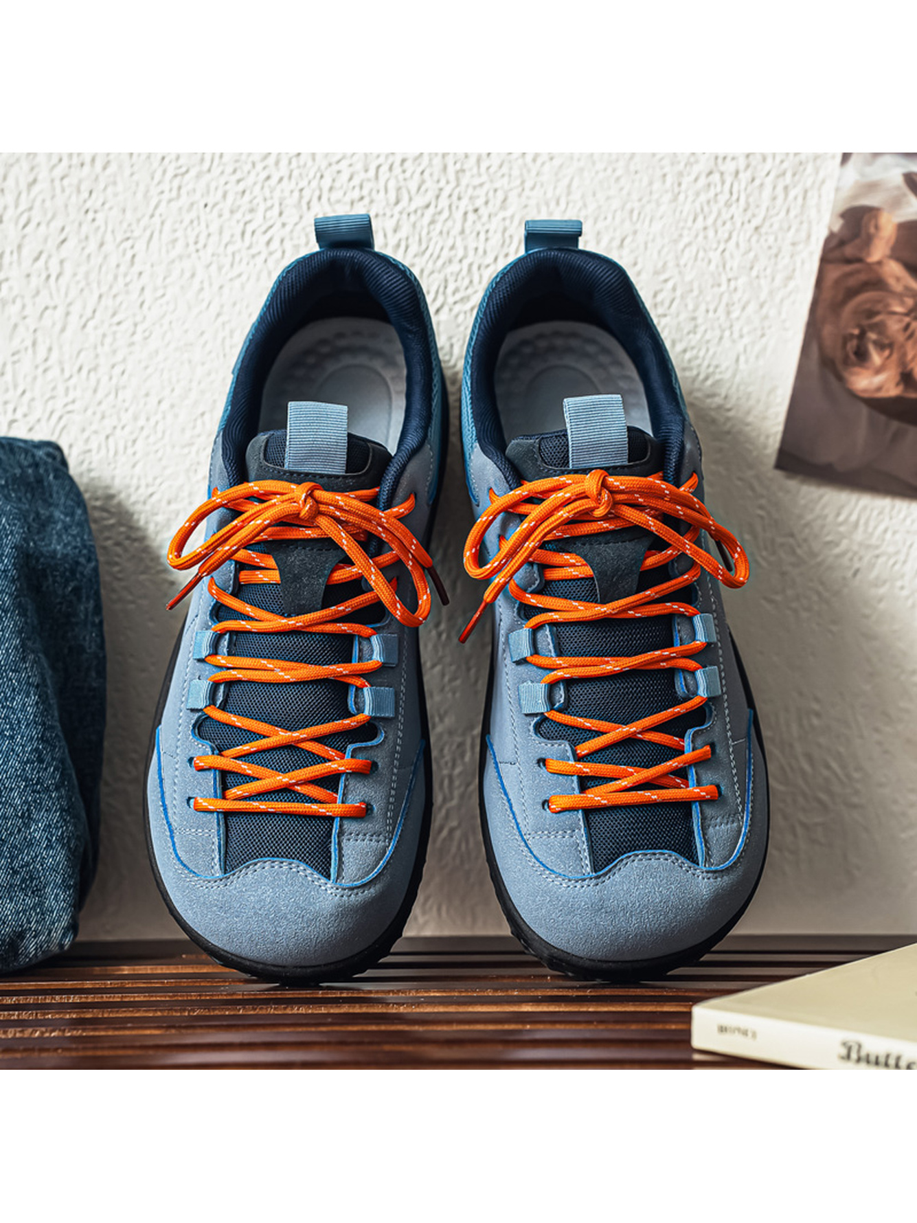 Men Blue Trail Sneakers with Orange Laces
